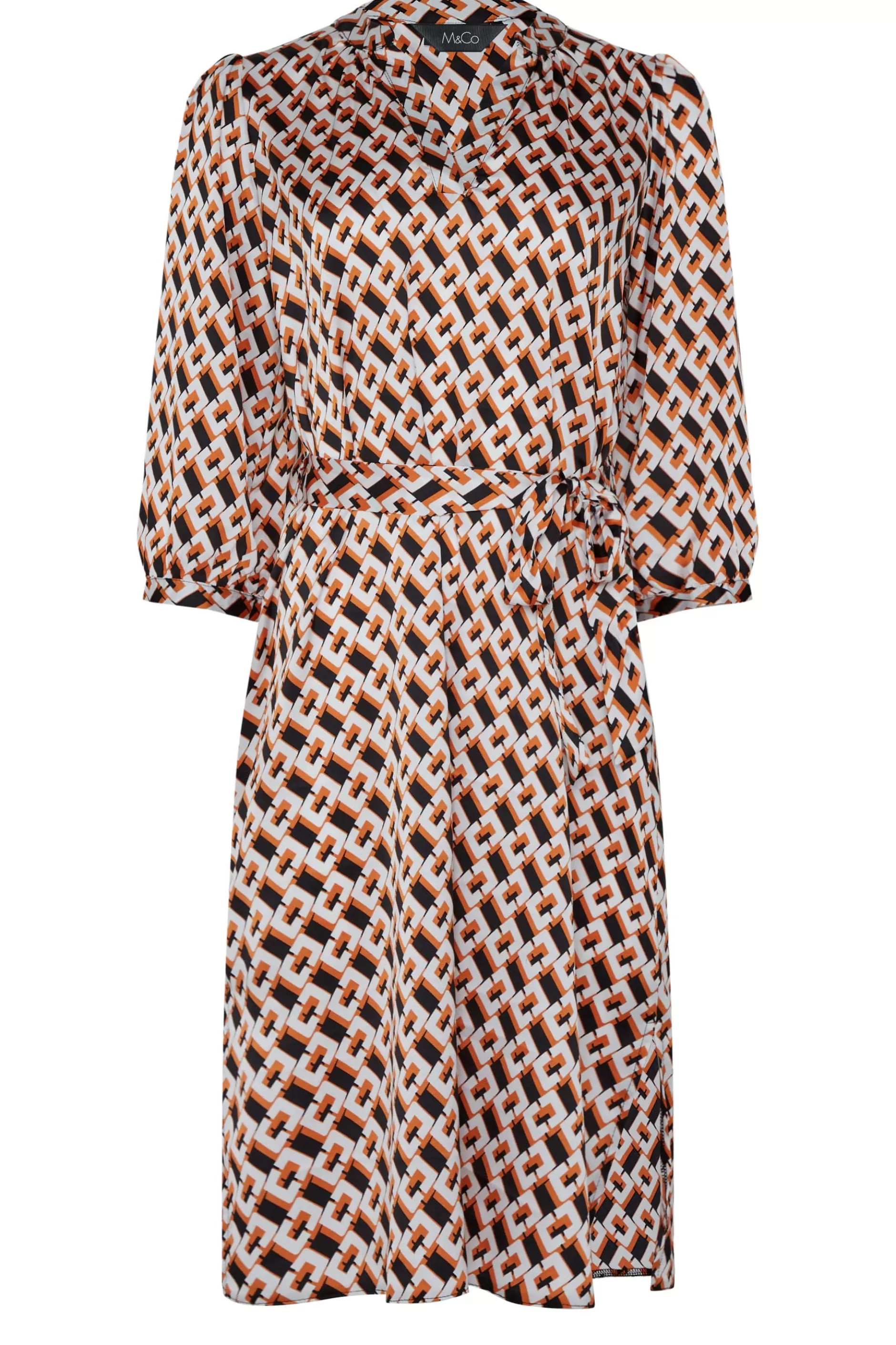 Women M&Co Shirt Dresses> Womens Orange Satin Geometric Print Tunic Dress