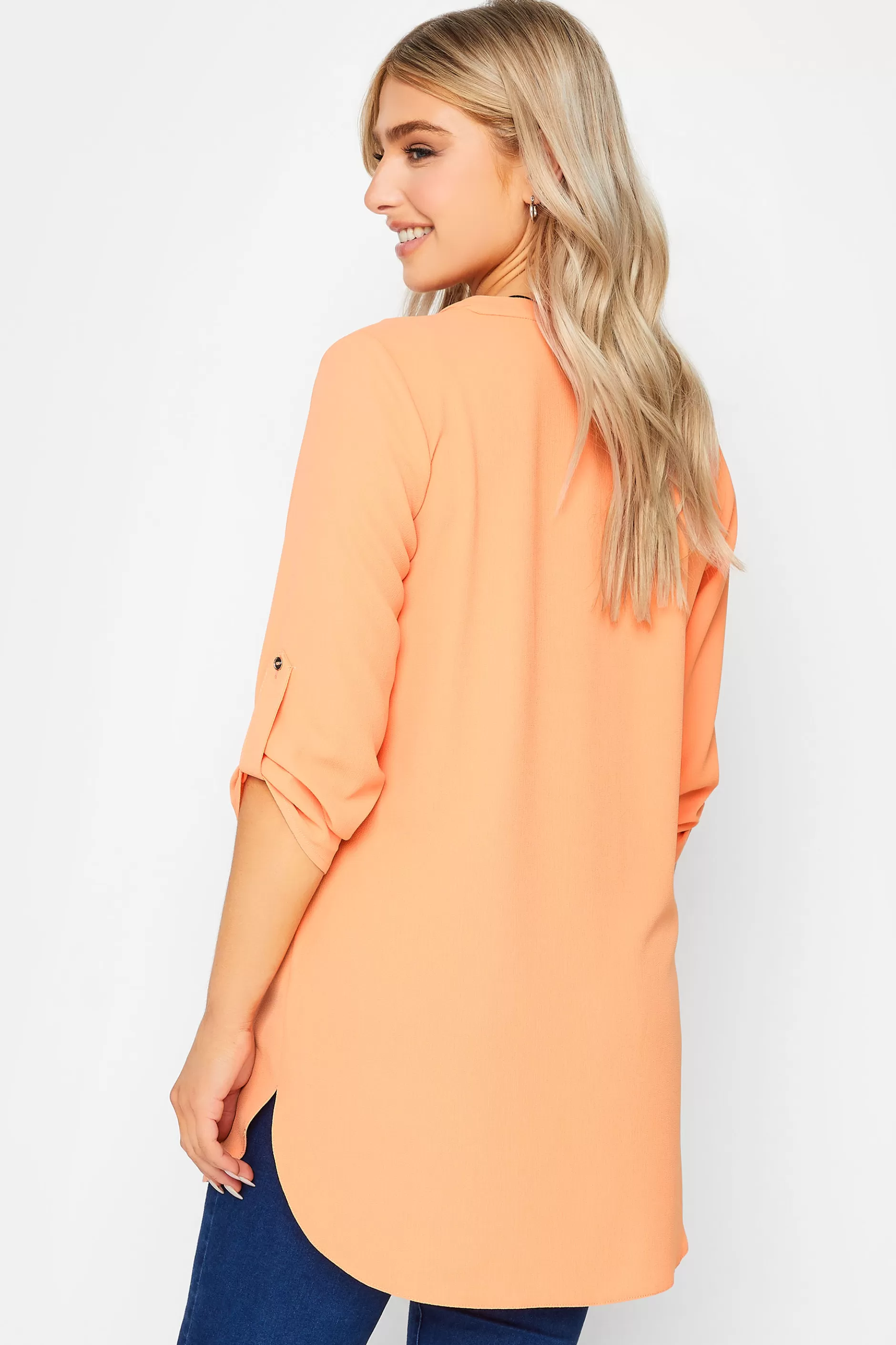 Women M&Co Shirts> Womens Orange Statement Button Tab Sleeve Shirt