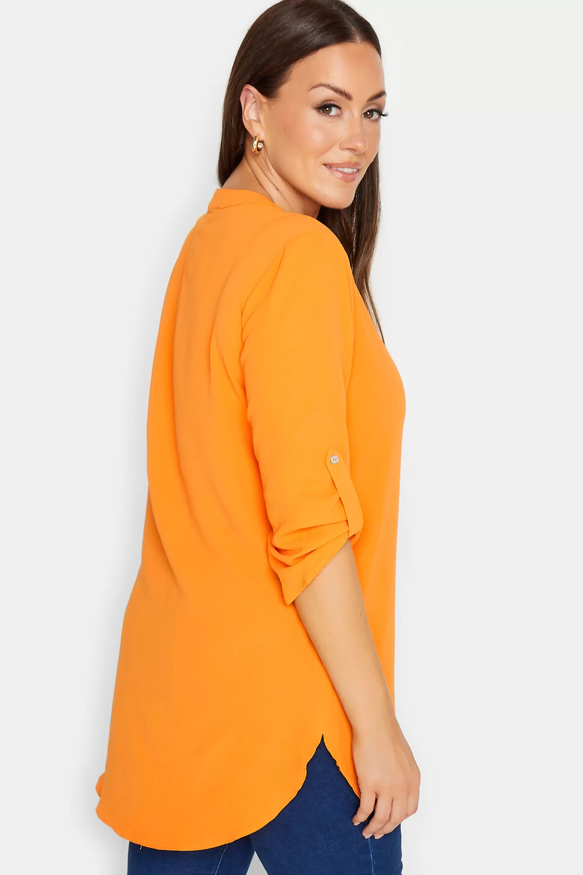 Women M&Co Shirts> Womens Orange Statement Button Tab Sleeve Shirt