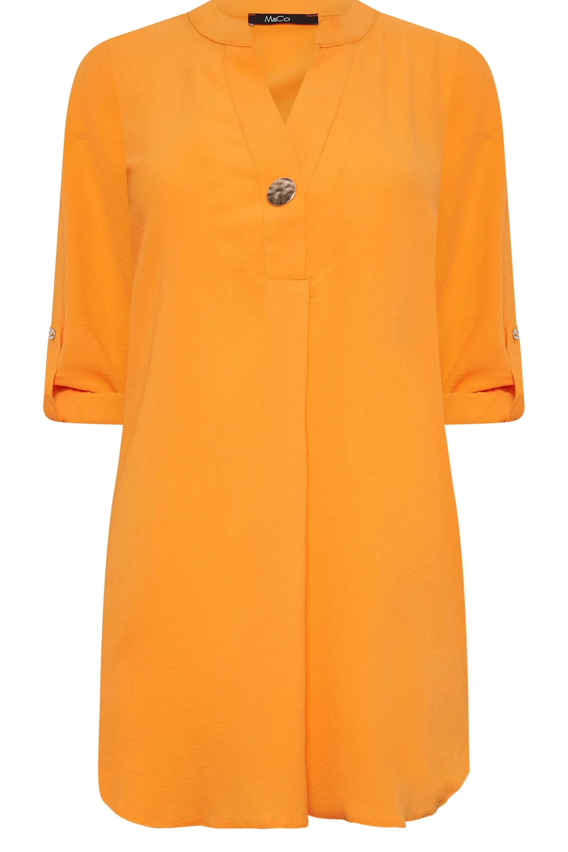 Women M&Co Shirts> Womens Orange Statement Button Tab Sleeve Shirt