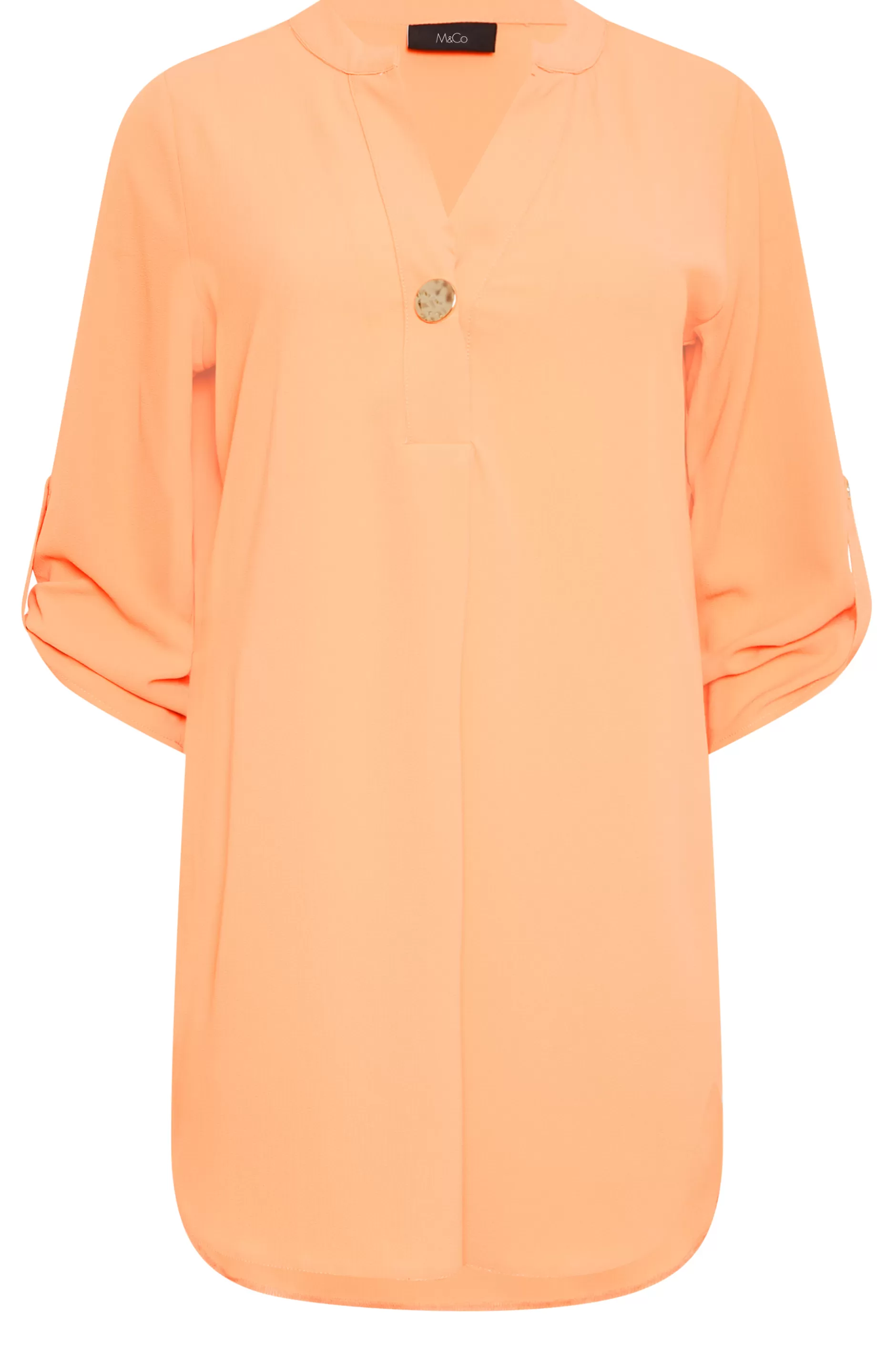 Women M&Co Shirts> Womens Orange Statement Button Tab Sleeve Shirt