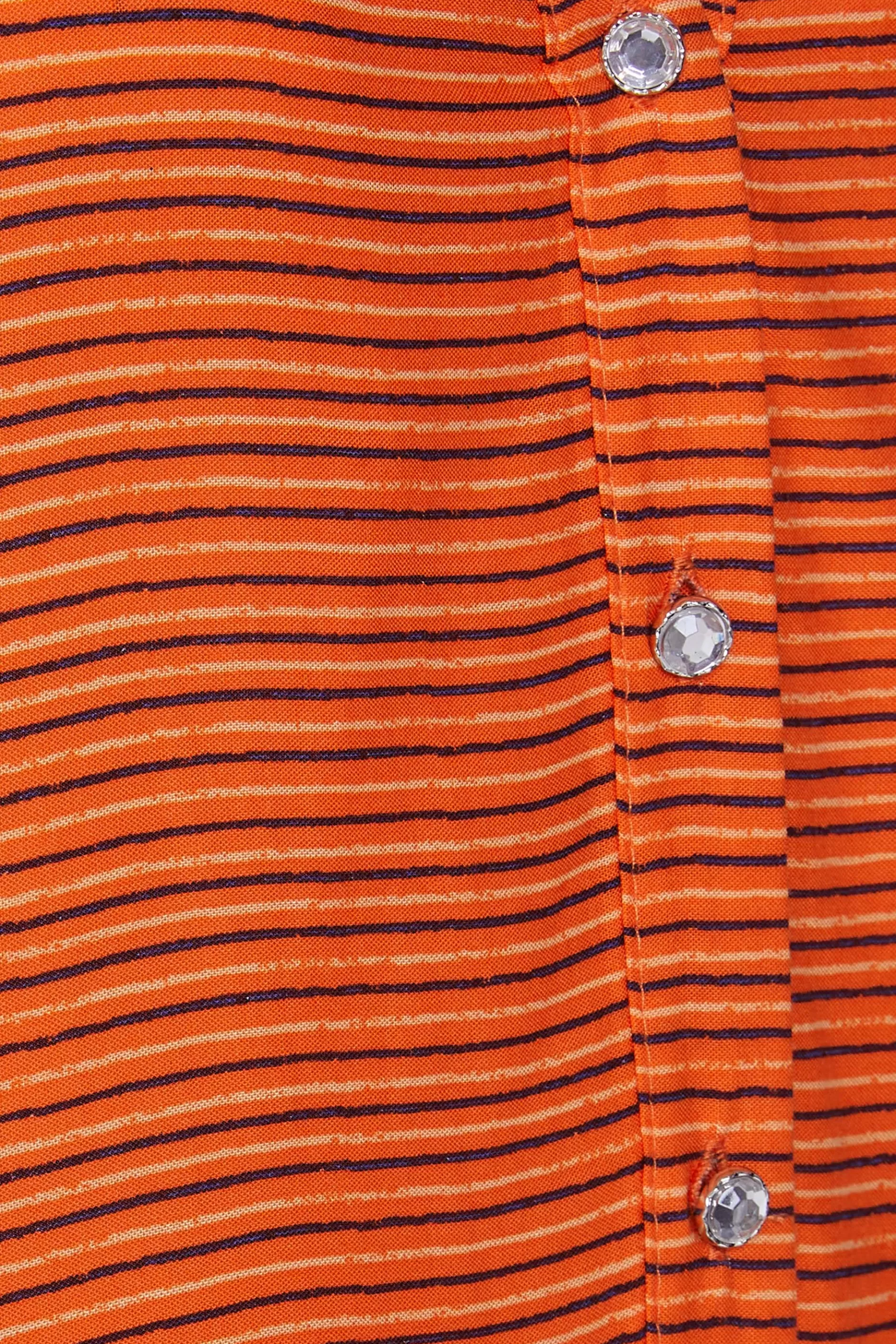 Women M&Co Short Sleeve Tops> Womens Orange Stripe Grown On Sleeve Top