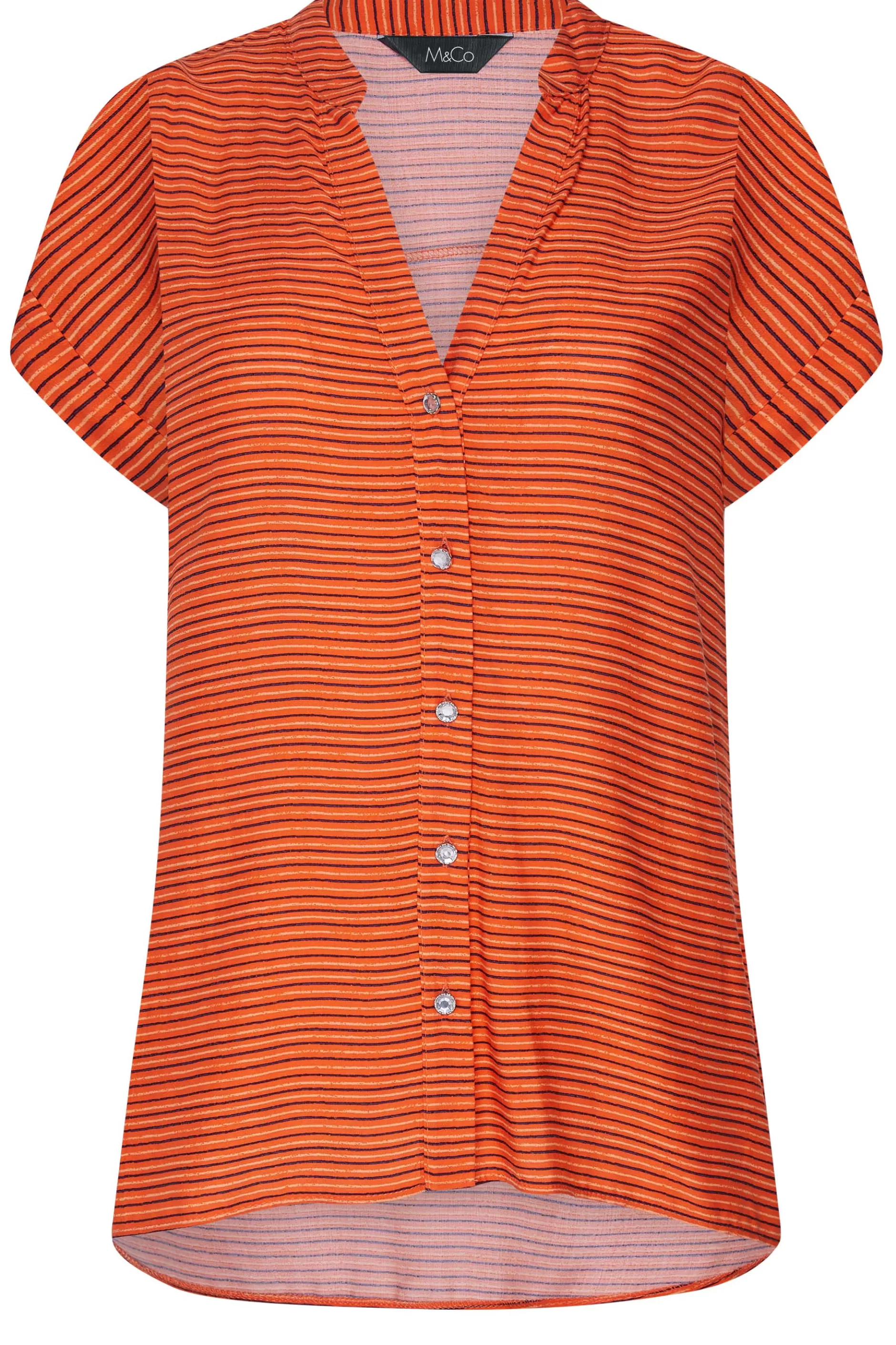 Women M&Co Short Sleeve Tops> Womens Orange Stripe Grown On Sleeve Top
