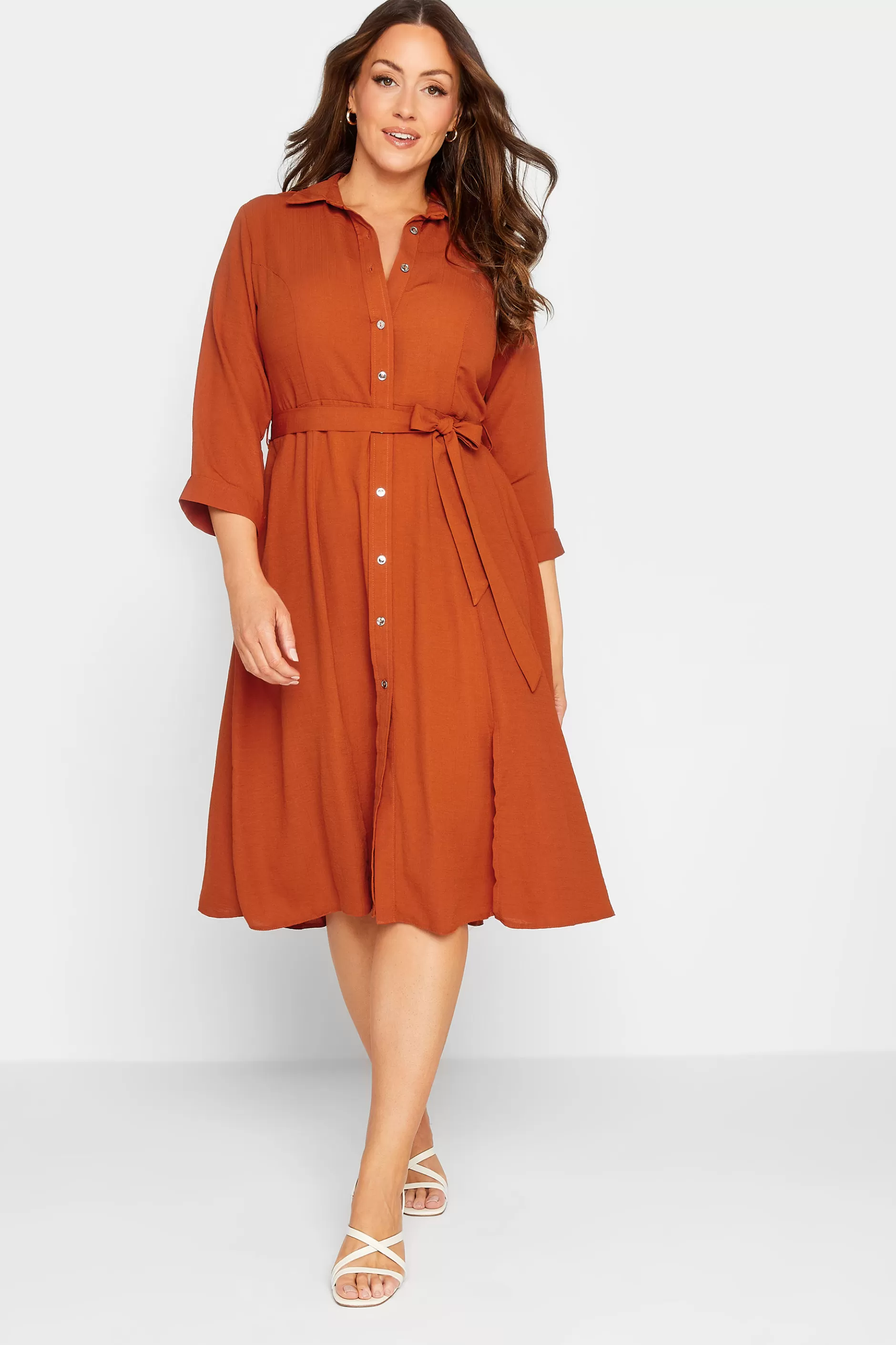 Women M&Co Wedding Guest Dresses> Womens Orange Tie Waist Button Through Shirt Dress