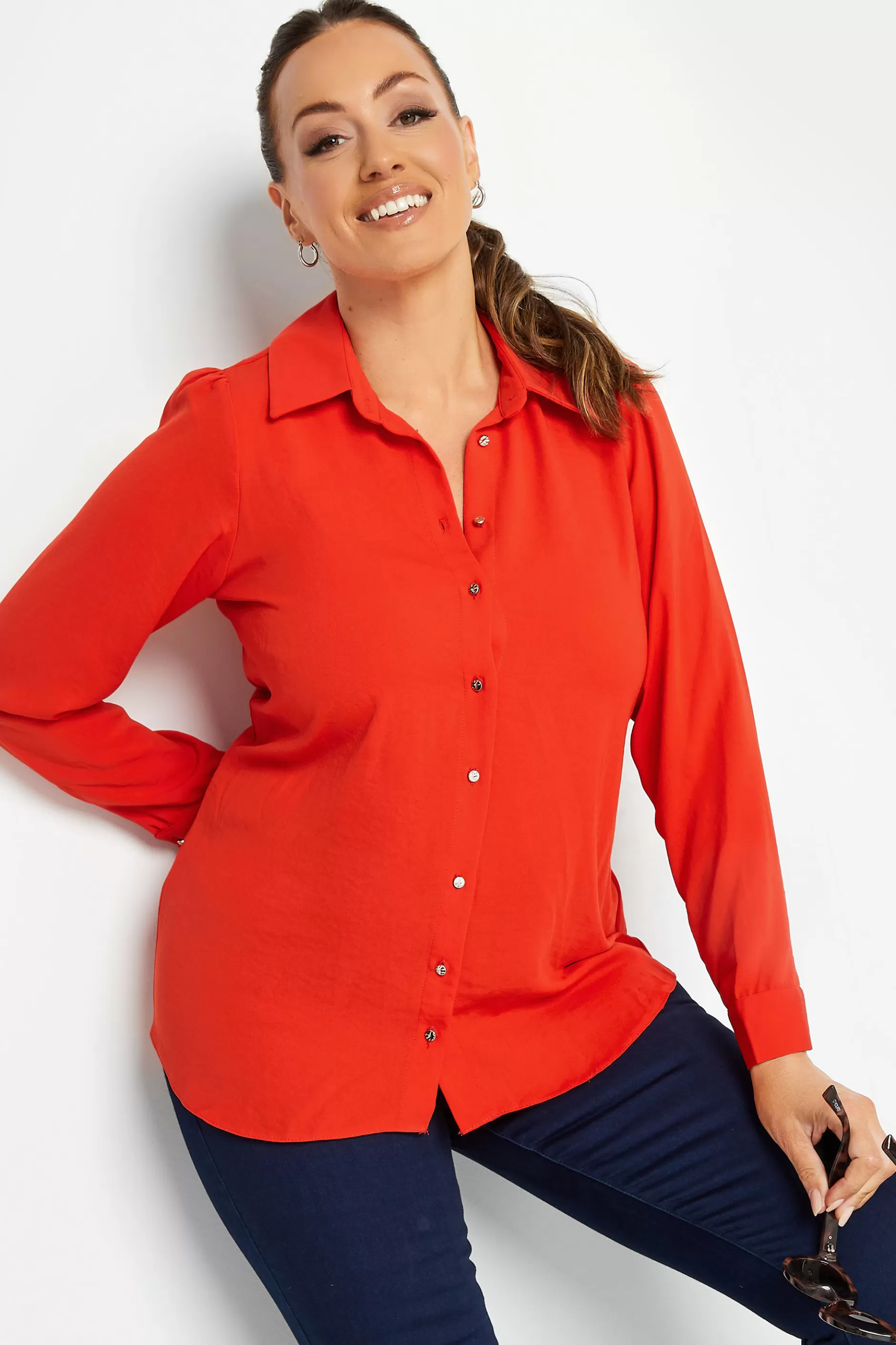 Women M&Co Shirts> Womens Orange Tie Waist Tunic Shirt