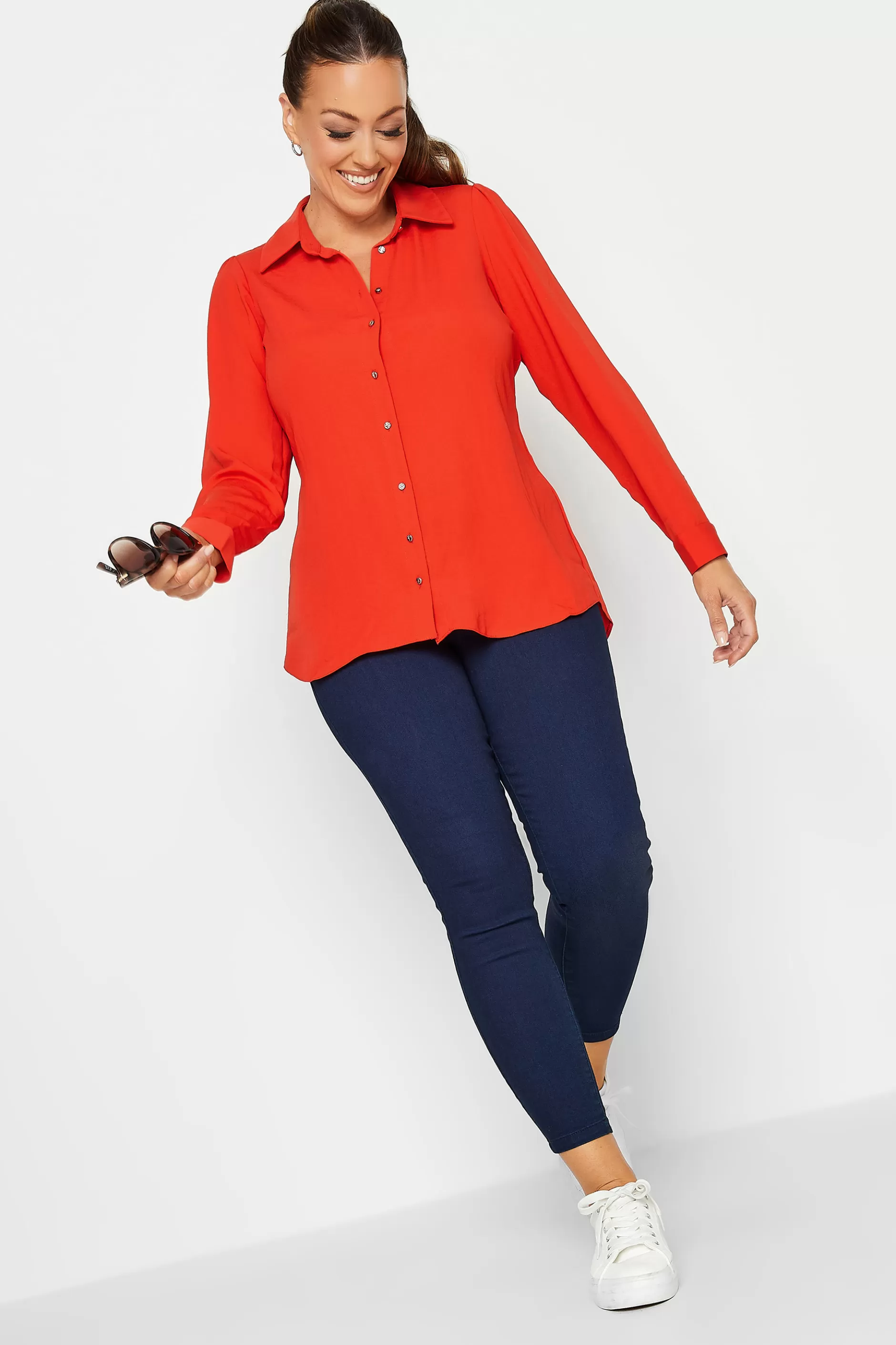 Women M&Co Shirts> Womens Orange Tie Waist Tunic Shirt