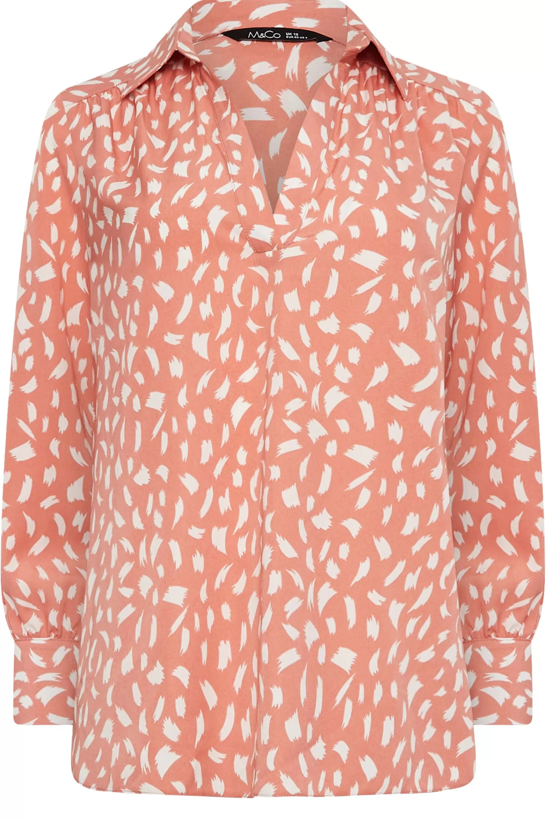 Women M&Co Shirts> Womens Pink Brush Stroke Print Half Placket Shirt