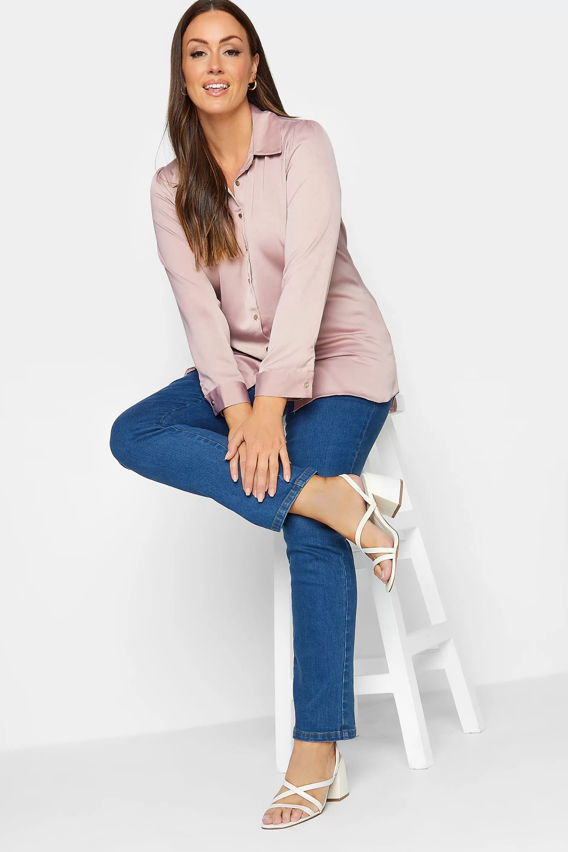 Women M&Co Shirts> Womens Pink Button Through Tunic Shirt