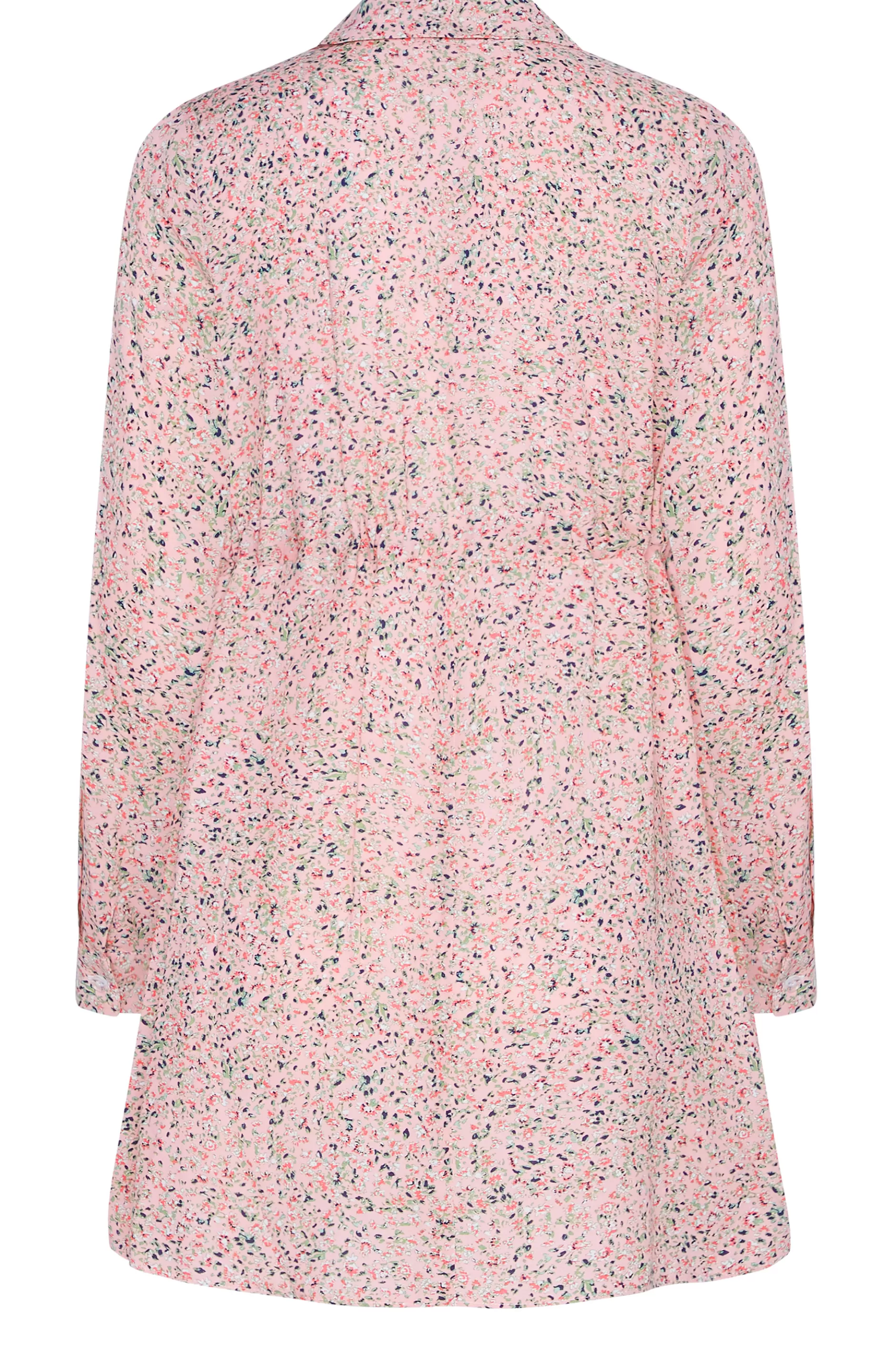 Women M&Co Shirts> Womens Pink Ditsy Print Tie Waist Tunic Shirt