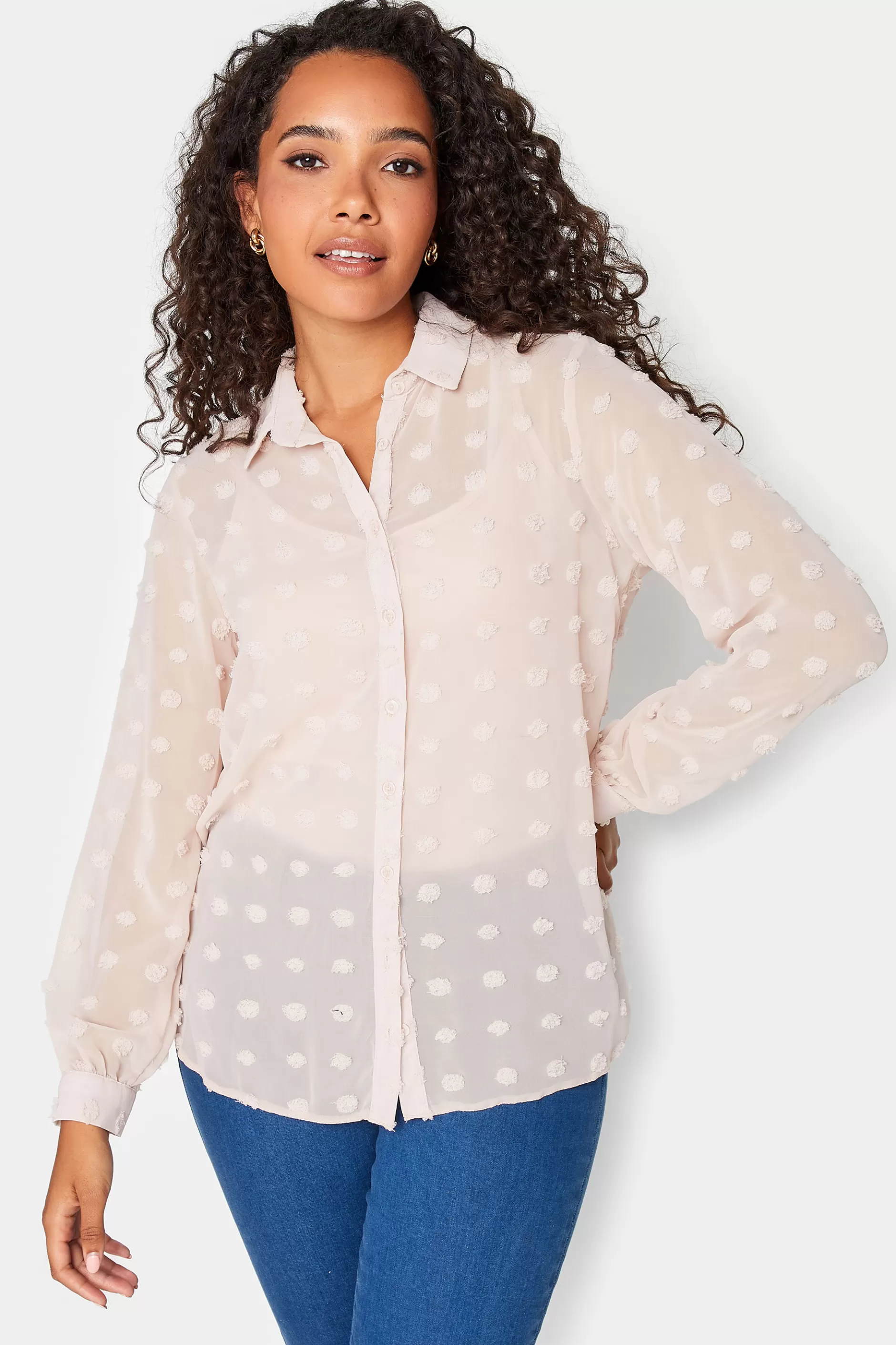 Women M&Co Shirts> Womens Pink Dobby Spot Shirt