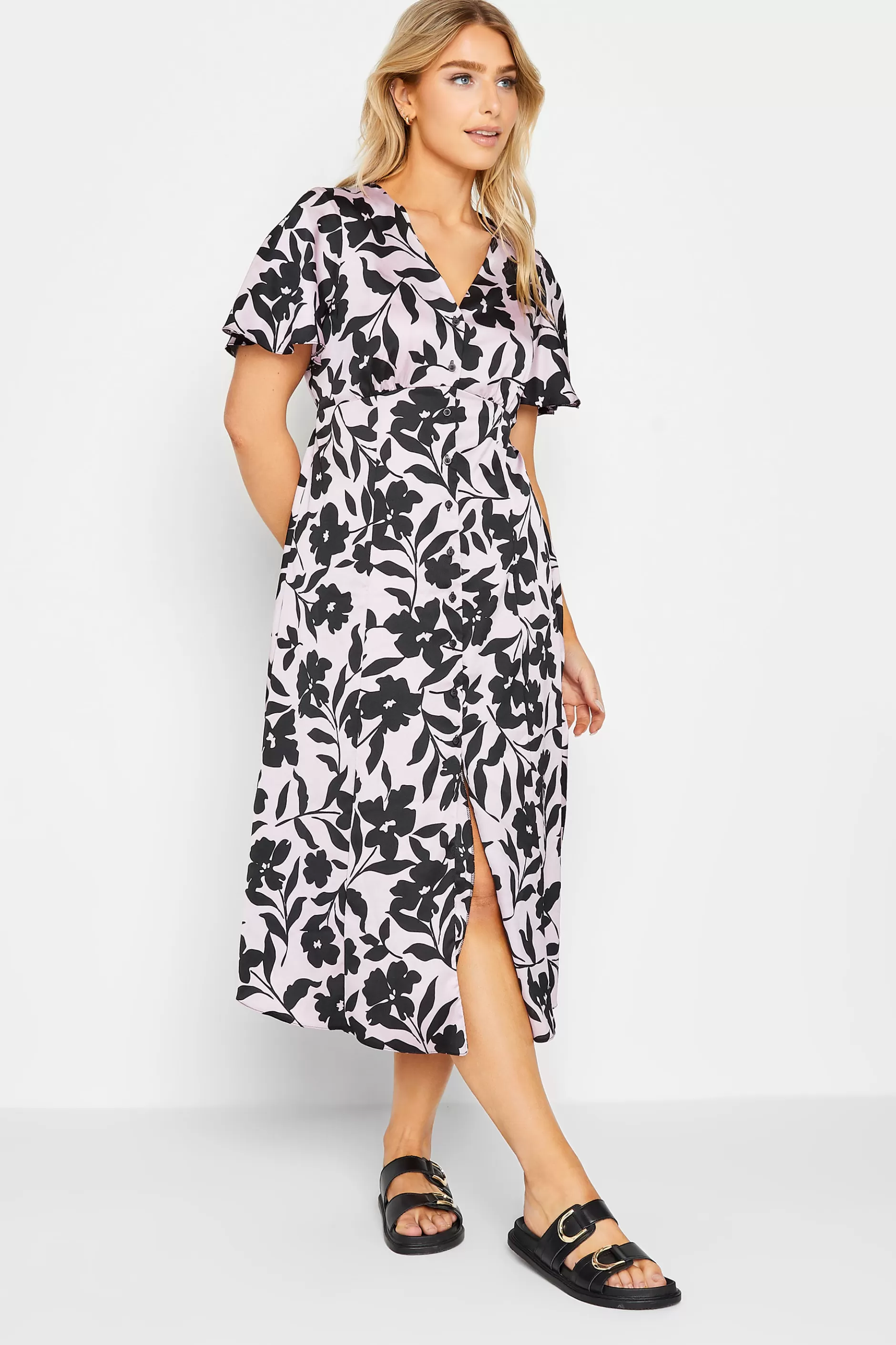 Women M&Co Wedding Guest Dresses> Womens Pink Floral Midi Tea Dress