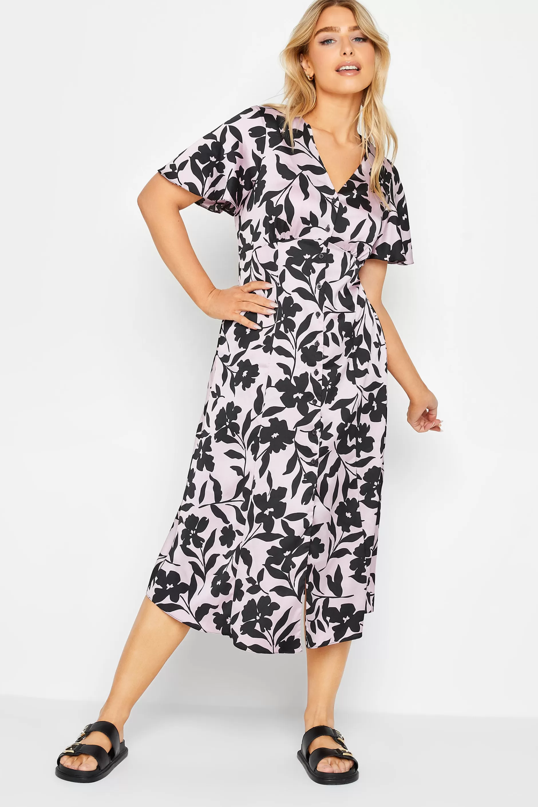 Women M&Co Wedding Guest Dresses> Womens Pink Floral Midi Tea Dress