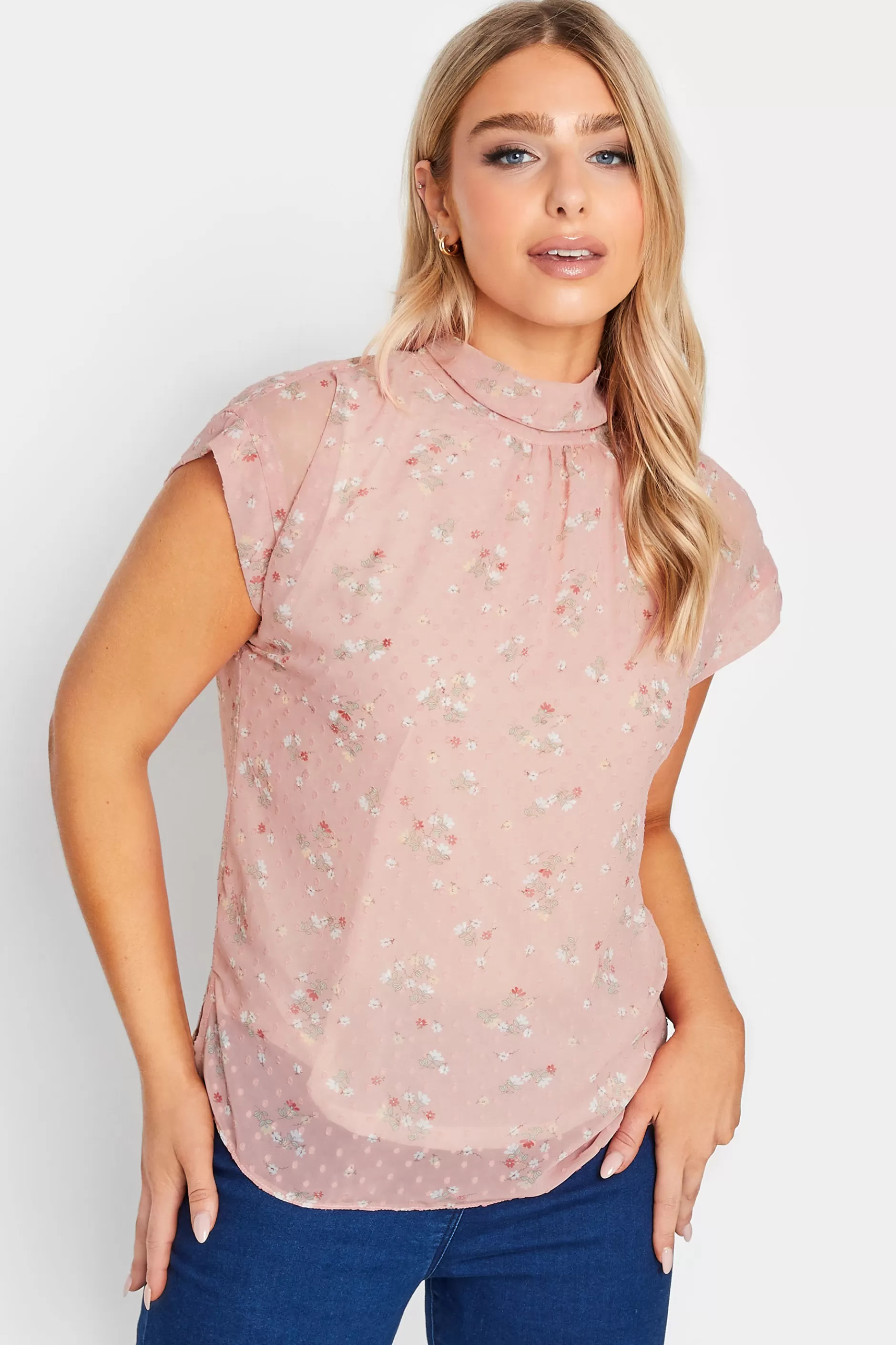 Women M&Co Short Sleeve Tops> Womens Pink Floral Print Blouse