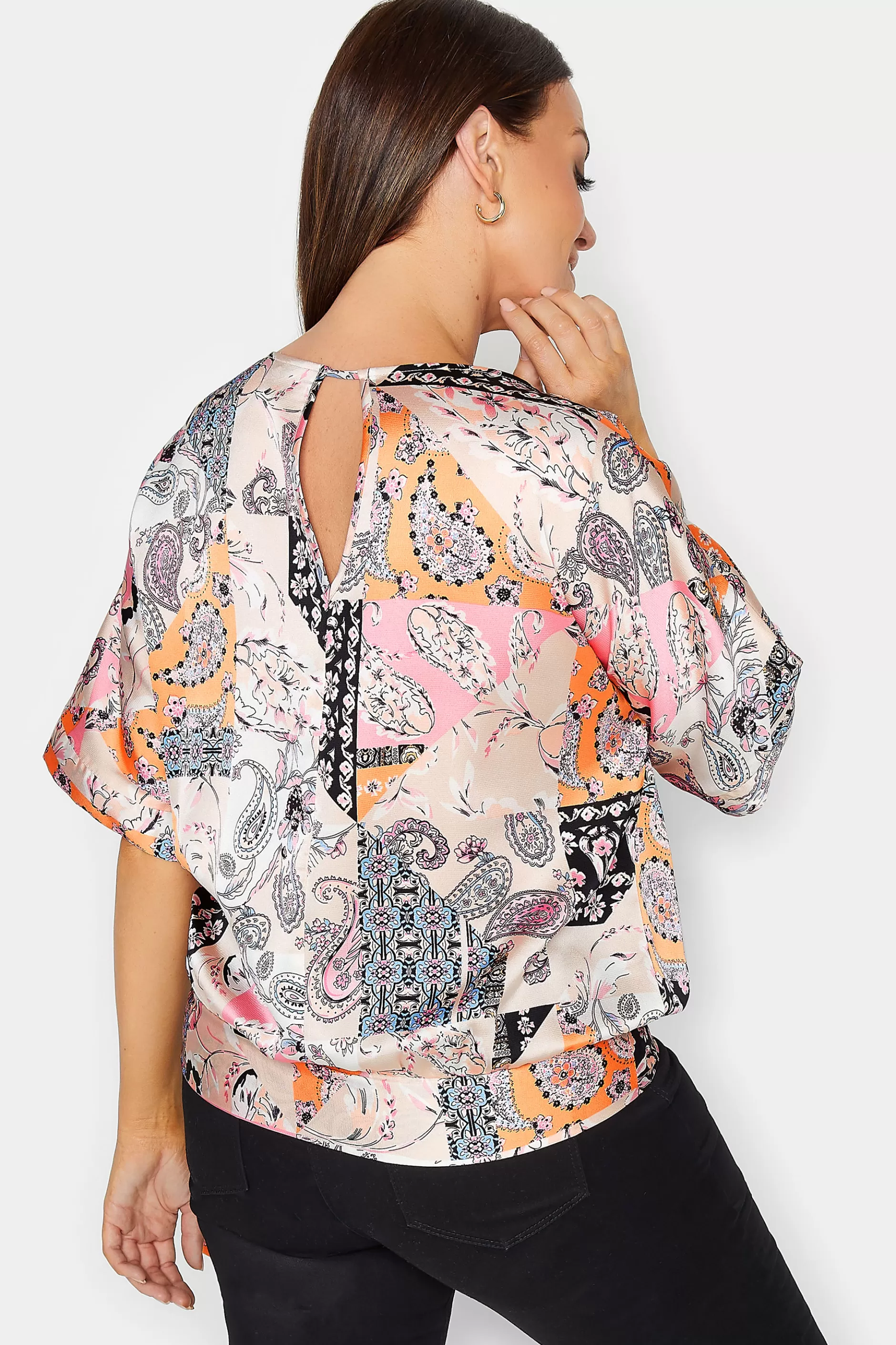 Women M&Co Short Sleeve Tops> Womens Pink Paisley Print Short Sleeve Blouse