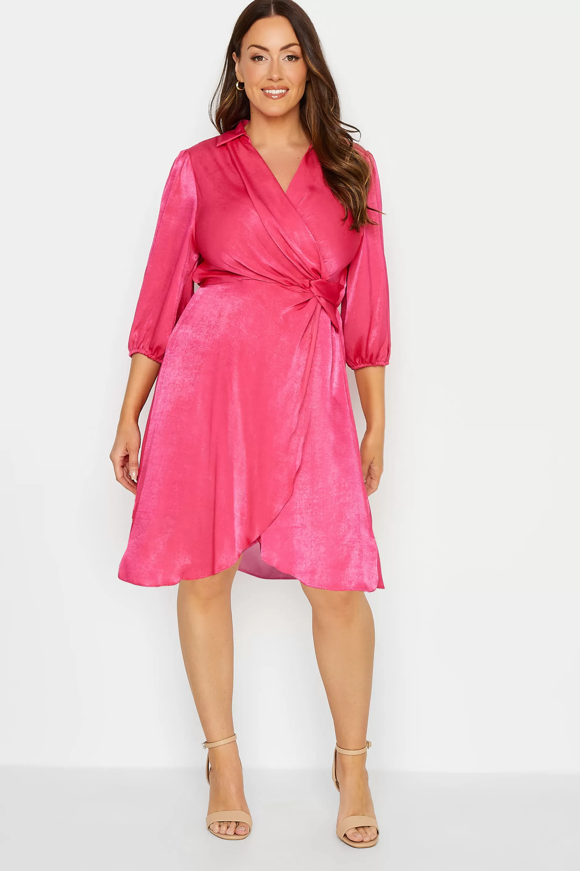 Women M&Co Wedding Guest Dresses> Womens Pink Satin Wrap Dress