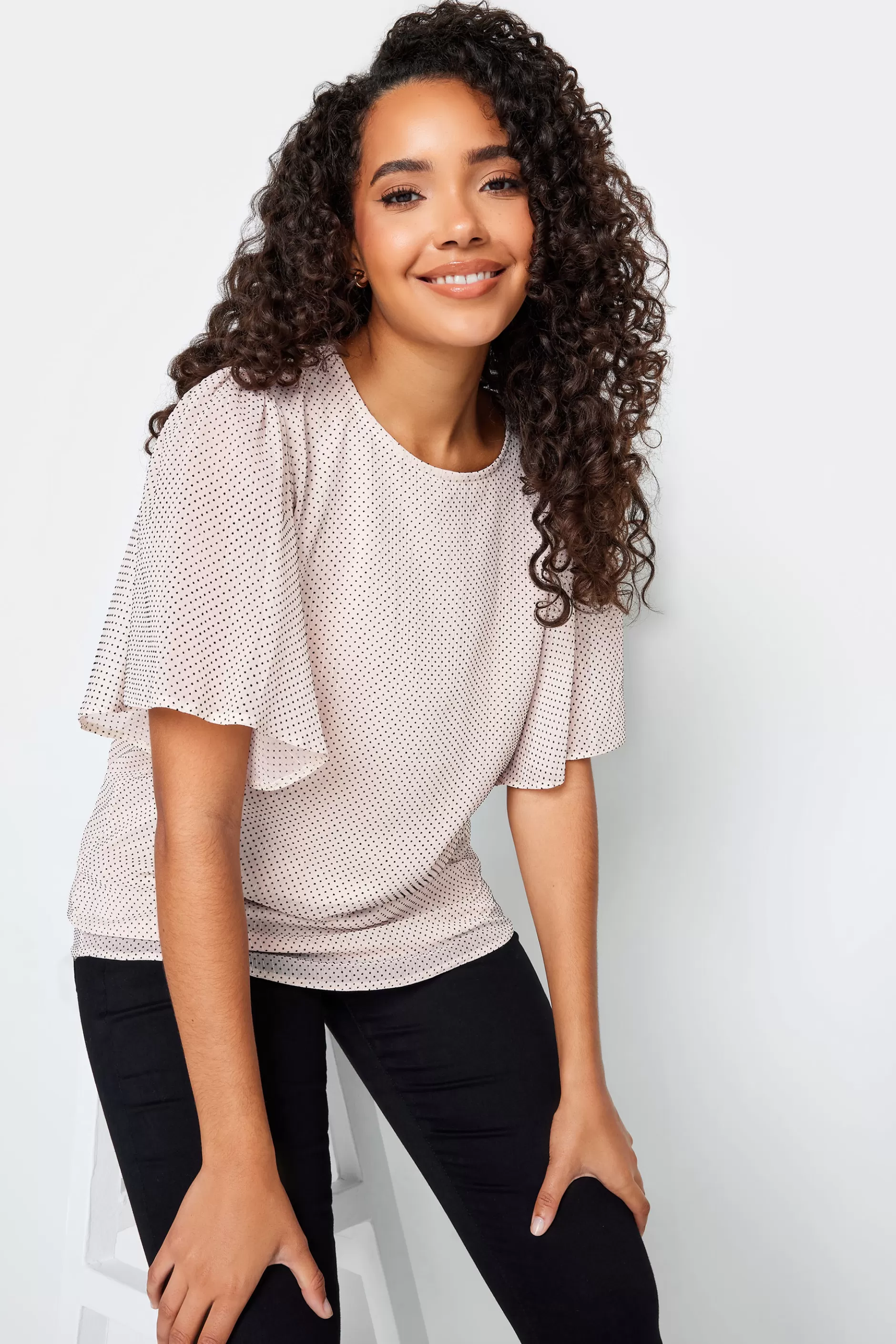 Women M&Co Short Sleeve Tops> Womens Pink Spot Print Blouse