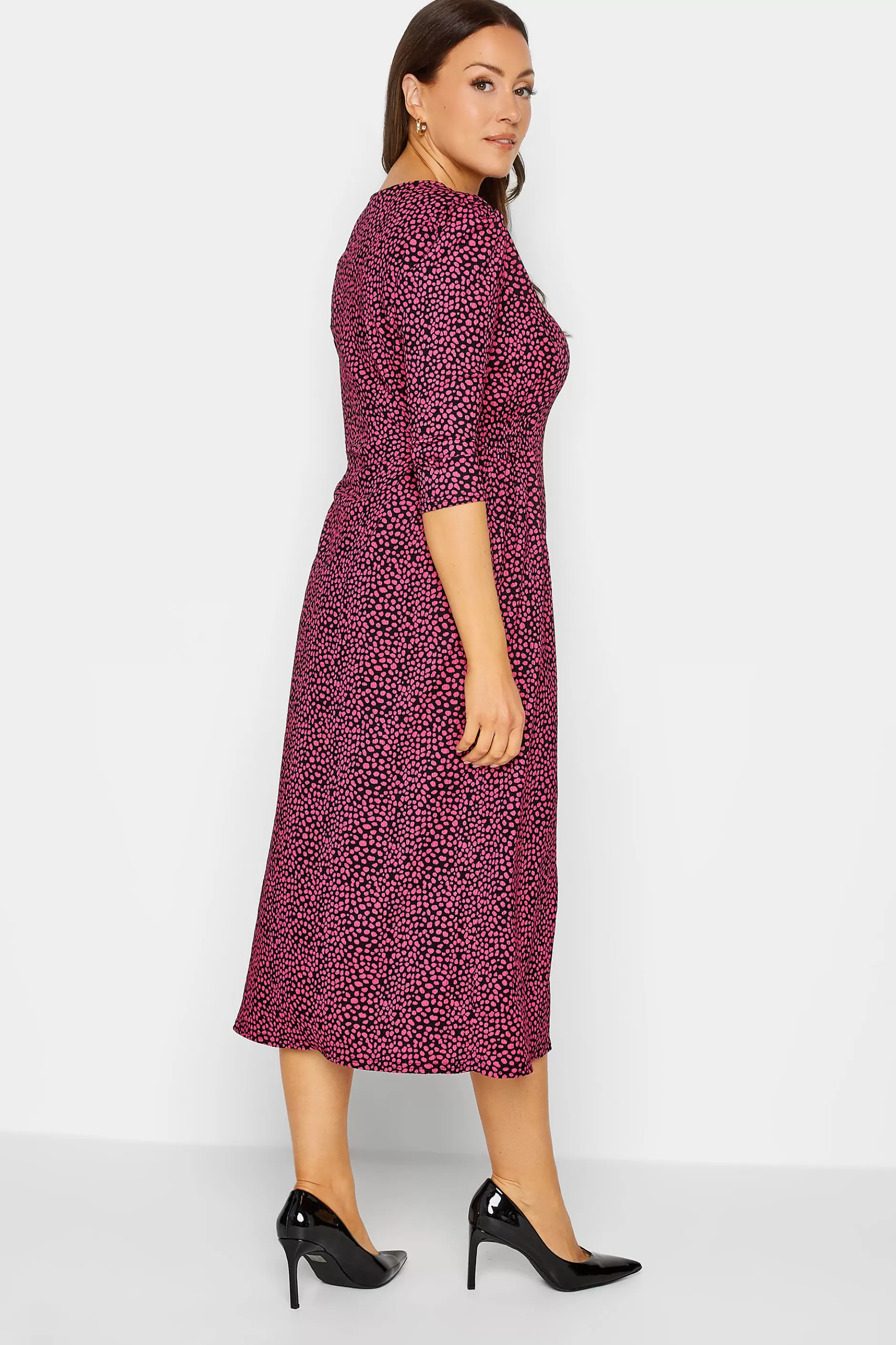 Women M&Co Wedding Guest Dresses> Womens Pink Spot Print Button Through Midi Dress