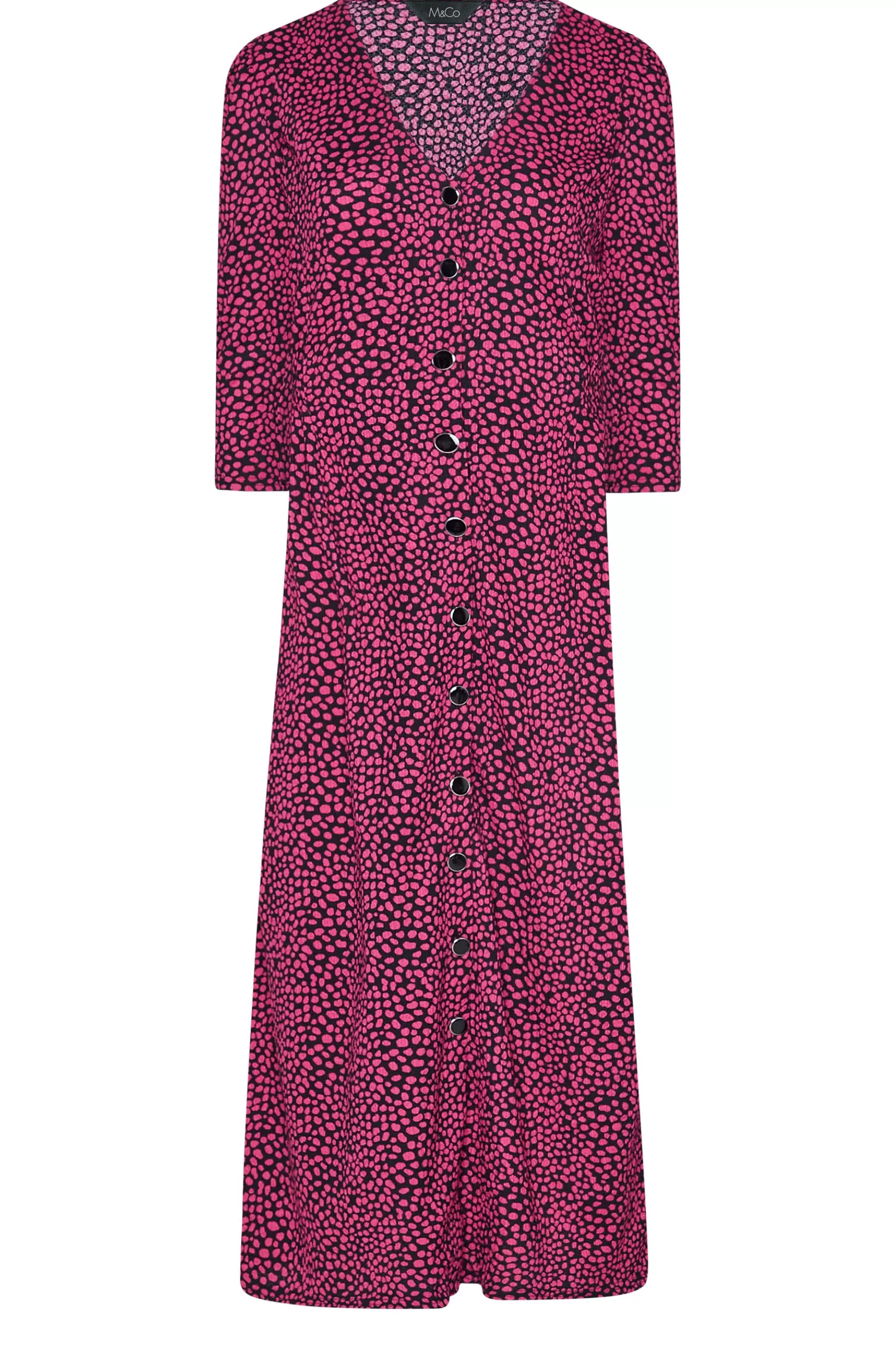 Women M&Co Wedding Guest Dresses> Womens Pink Spot Print Button Through Midi Dress