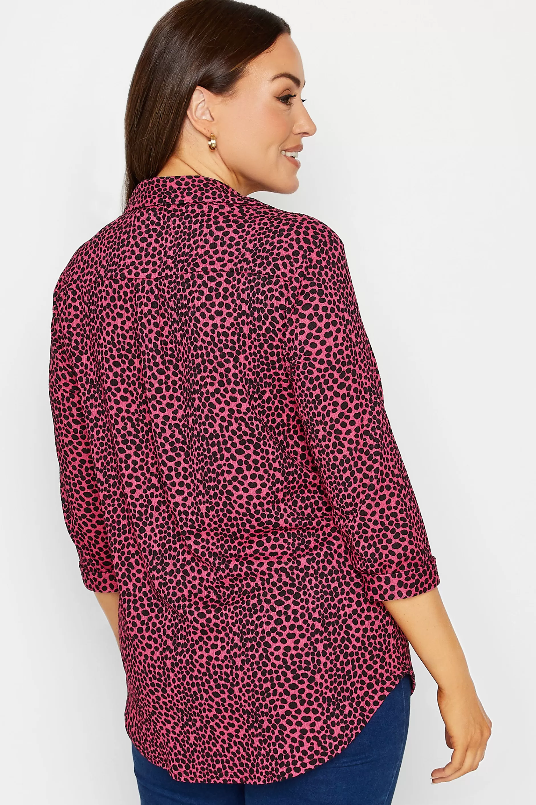 Women M&Co Shirts> Womens Pink Spot Print Half Placket Jersey Shirt
