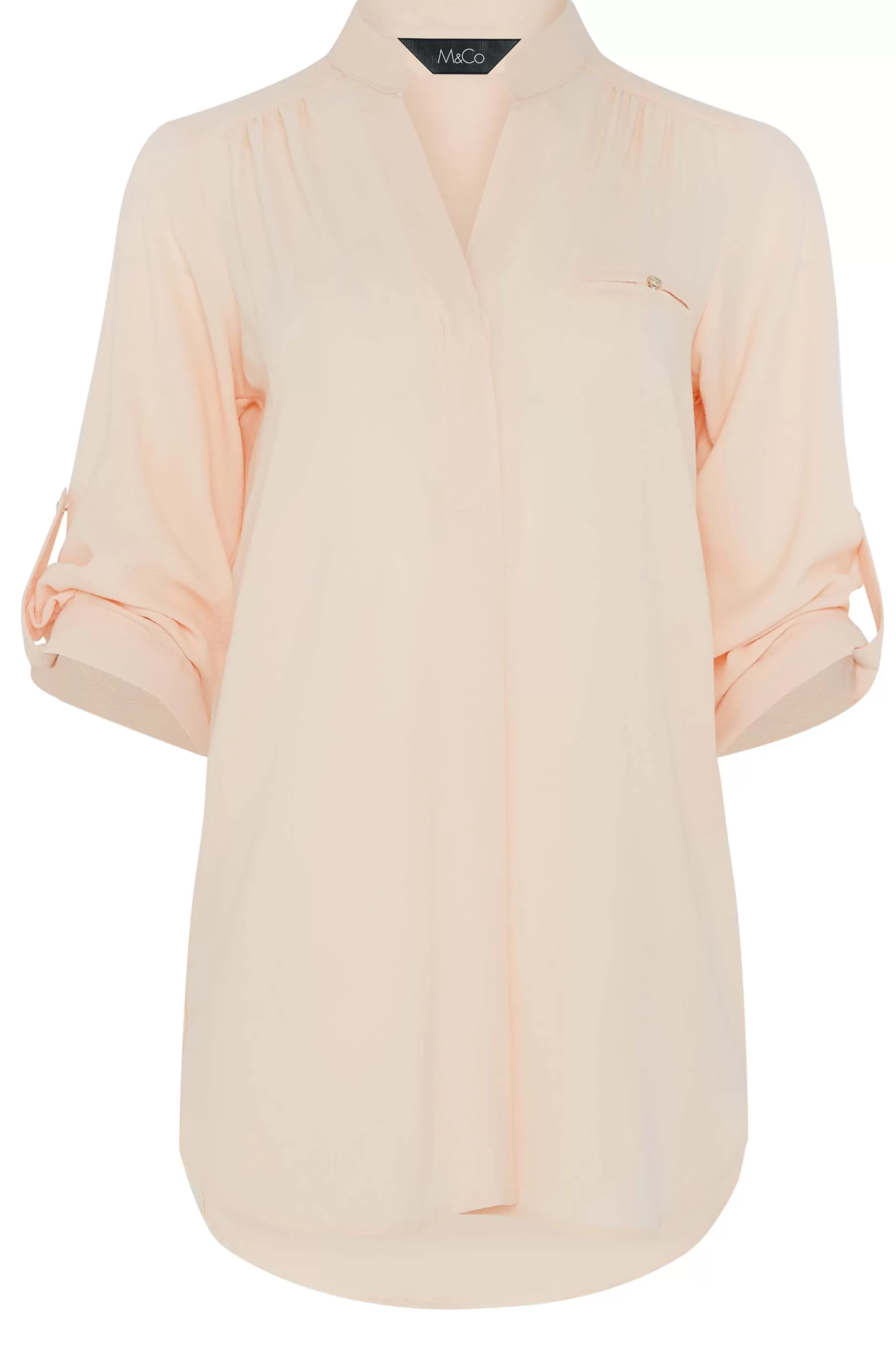 Women M&Co Shirts> Womens Pink Tab Sleeve Blouse