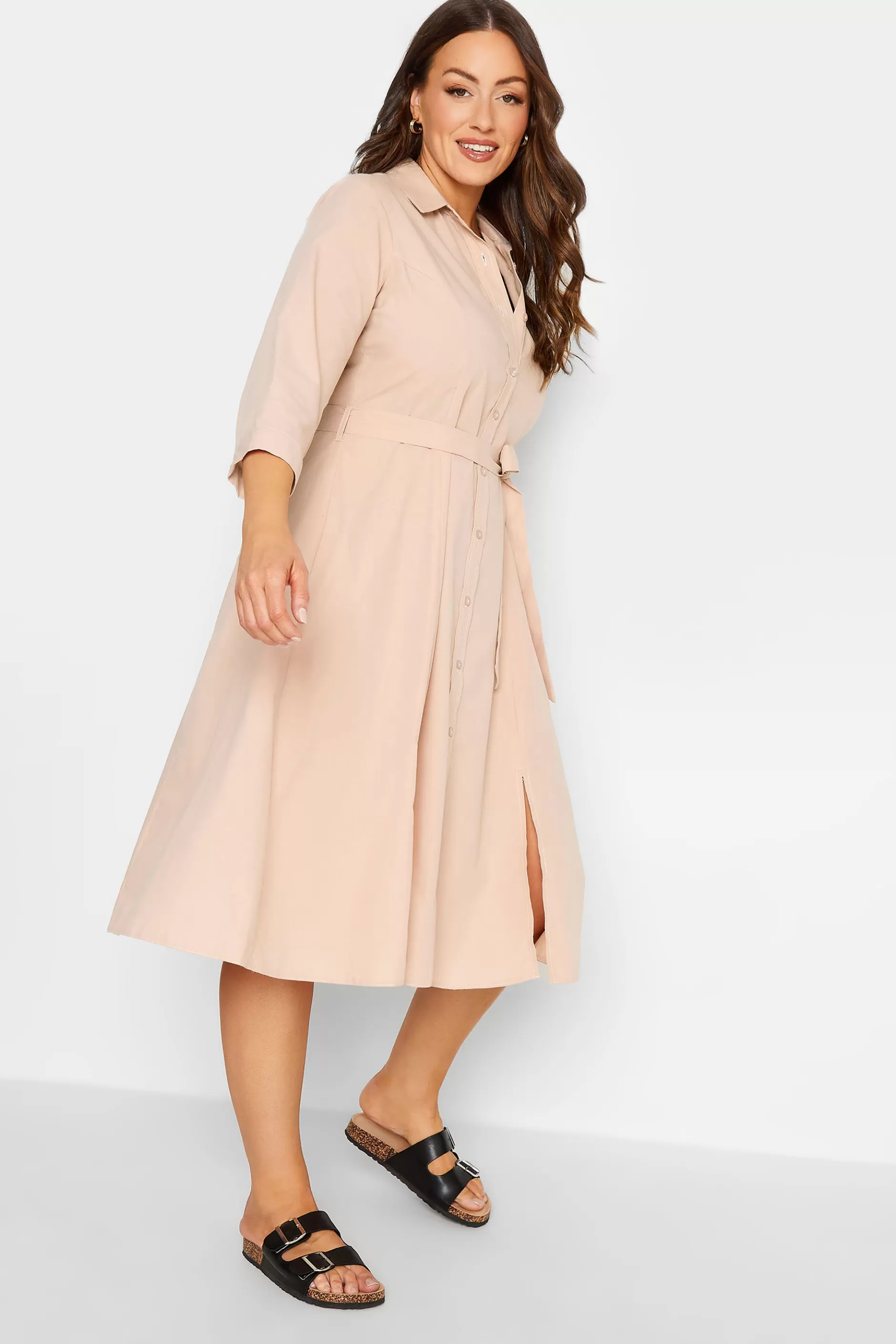 Women M&Co Shirt Dresses> Womens Pink Tie Waist Shirt Dress