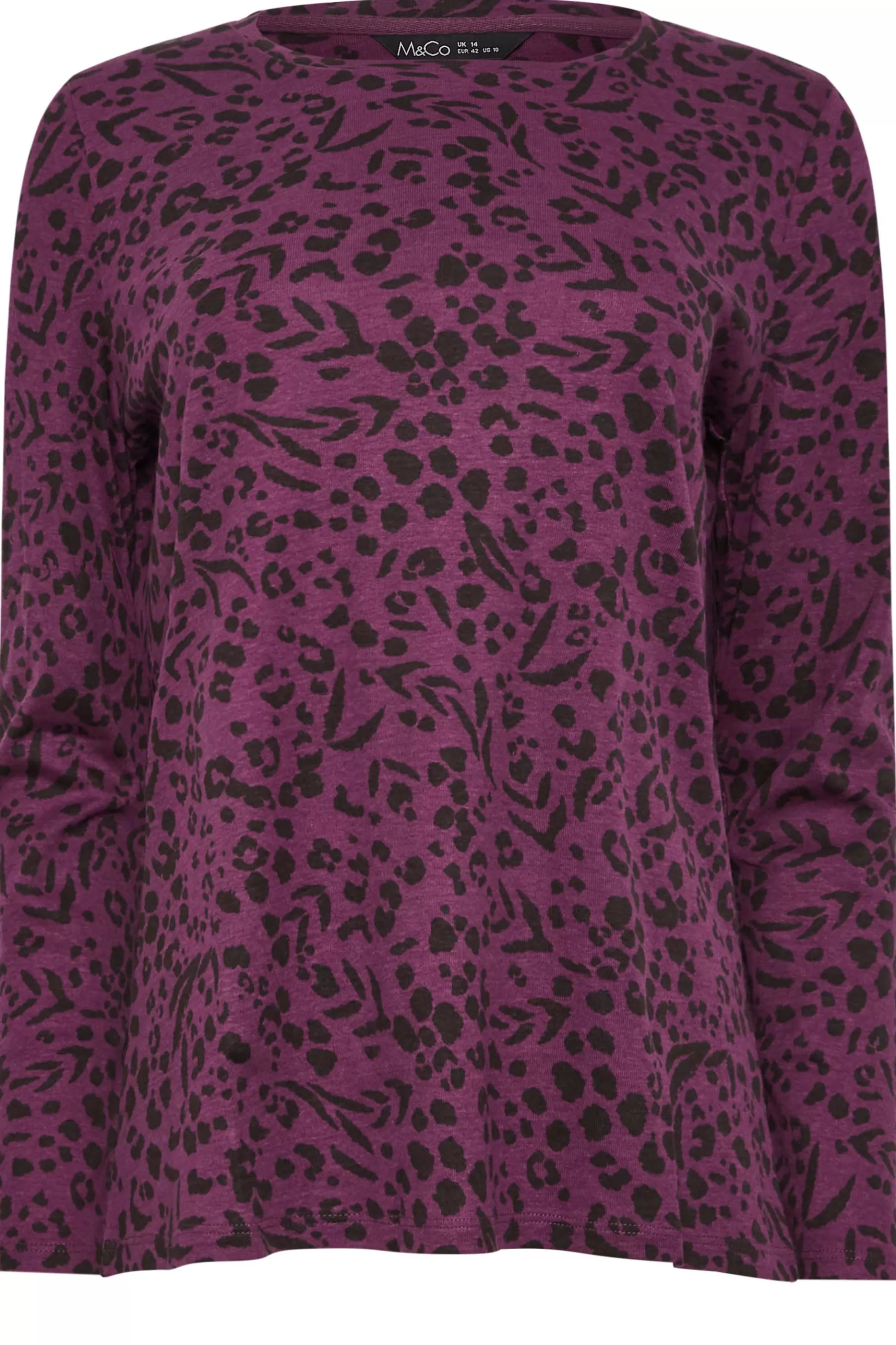 Women M&Co Long Sleeve Tops> Womens Purple Animal Print Long Sleeve Cotton Top