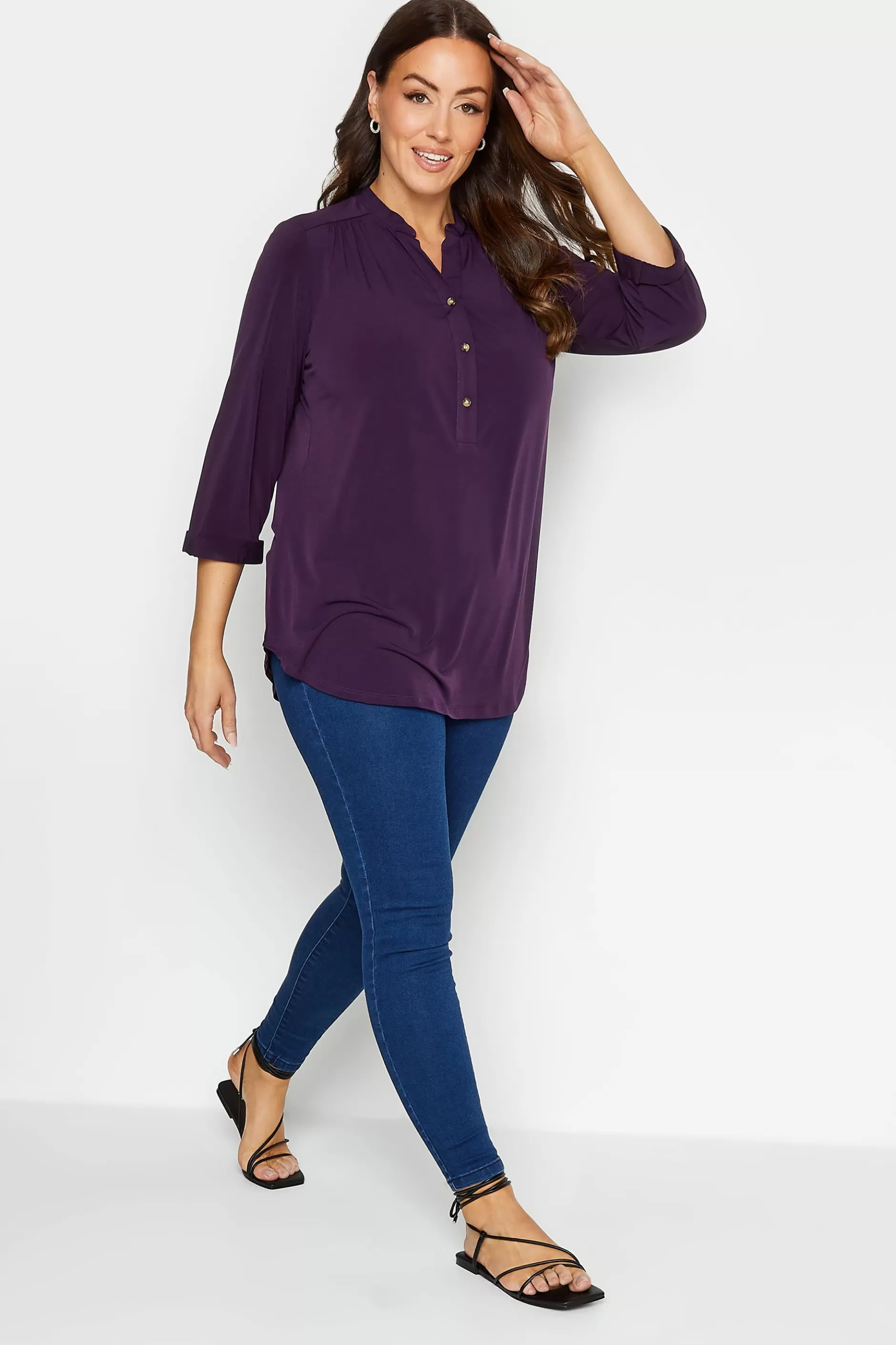 Women M&Co Shirts> Womens Purple Half Placket Shirt