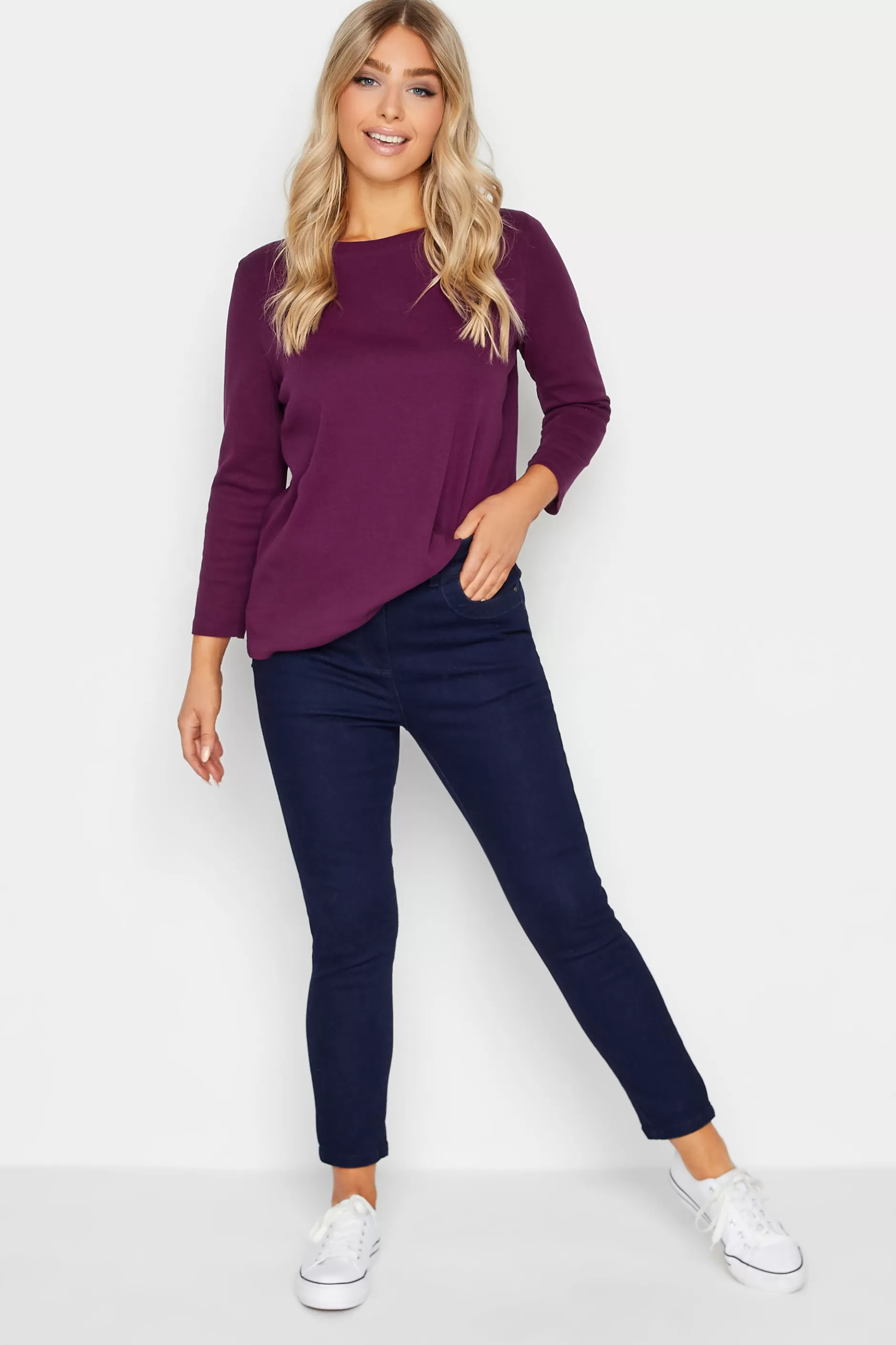 Women M&Co T-Shirts> Womens Purple Long Sleeve Cotton Blend Top