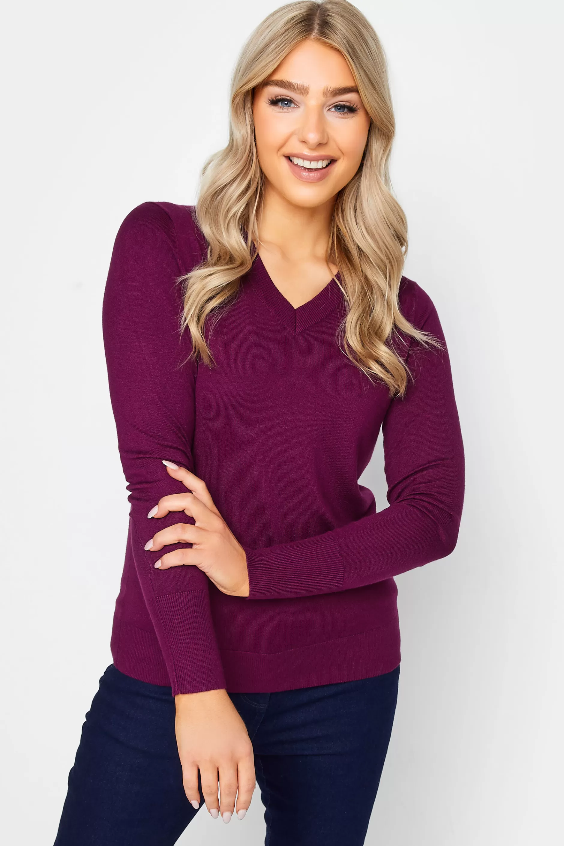 Women M&Co Long Sleeve Tops> Womens Purple Long Sleeve V-Neck Jumper