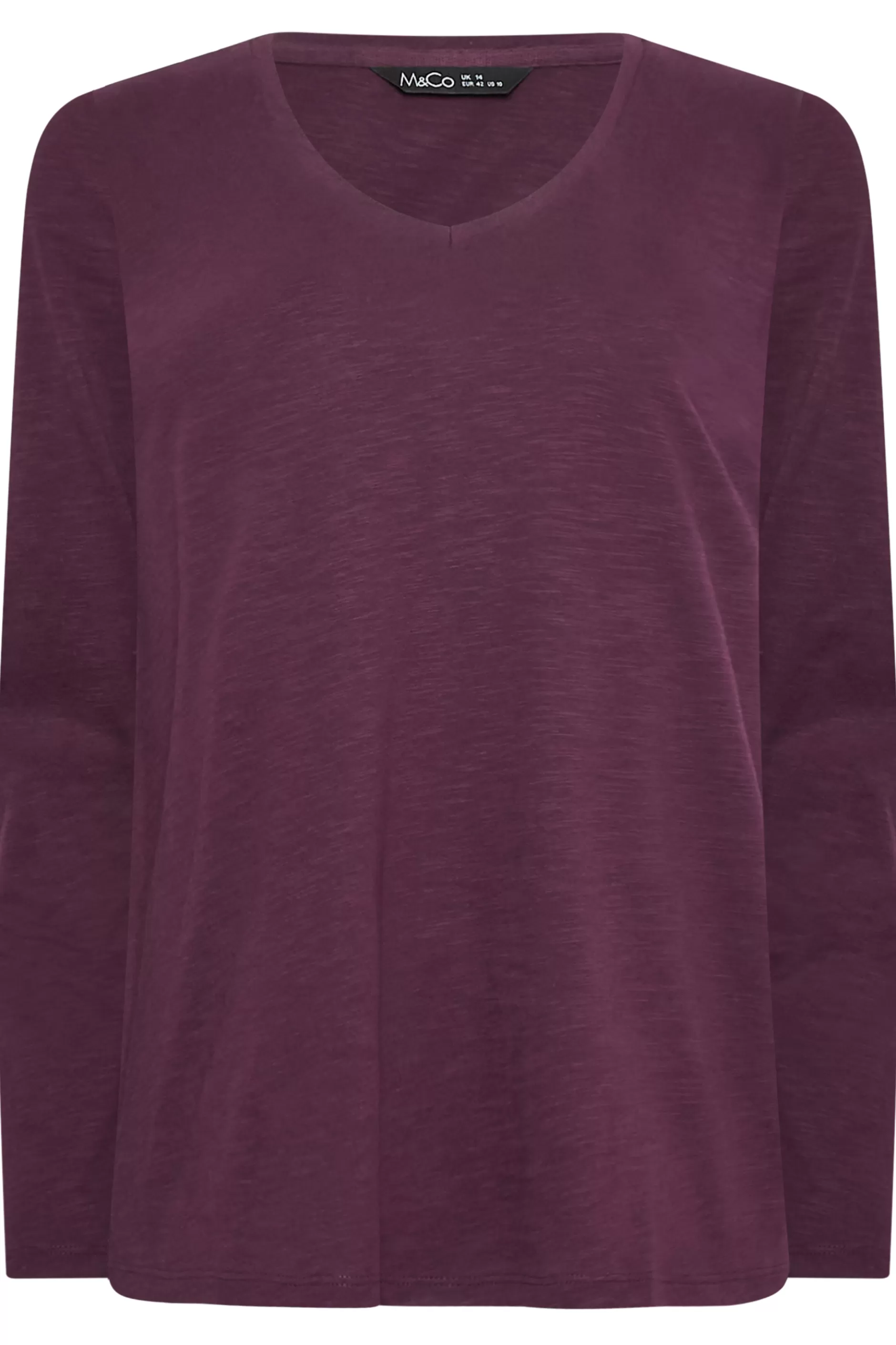 Women M&Co T-Shirts> Womens Purple V-Neck Long Sleeve Cotton Blend T-Shirt