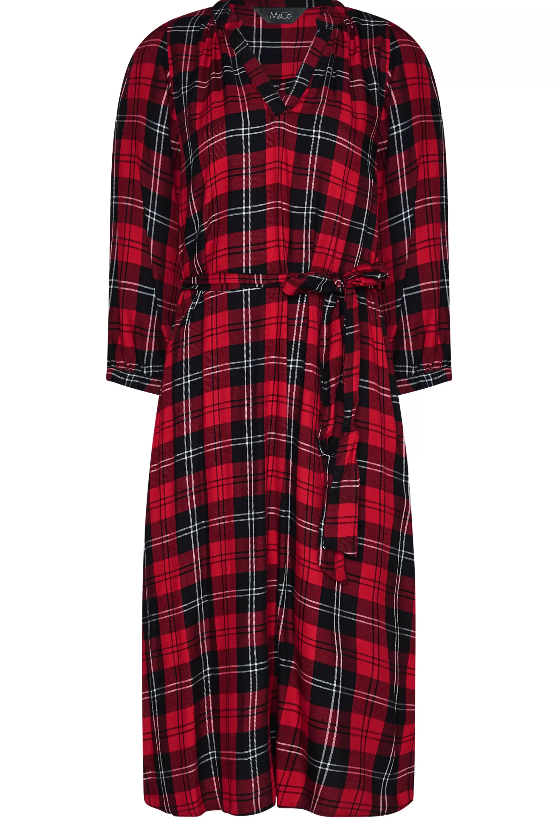 Women M&Co Shirt Dresses> Womens Red & Black Check Tie Waist Tunic Dress