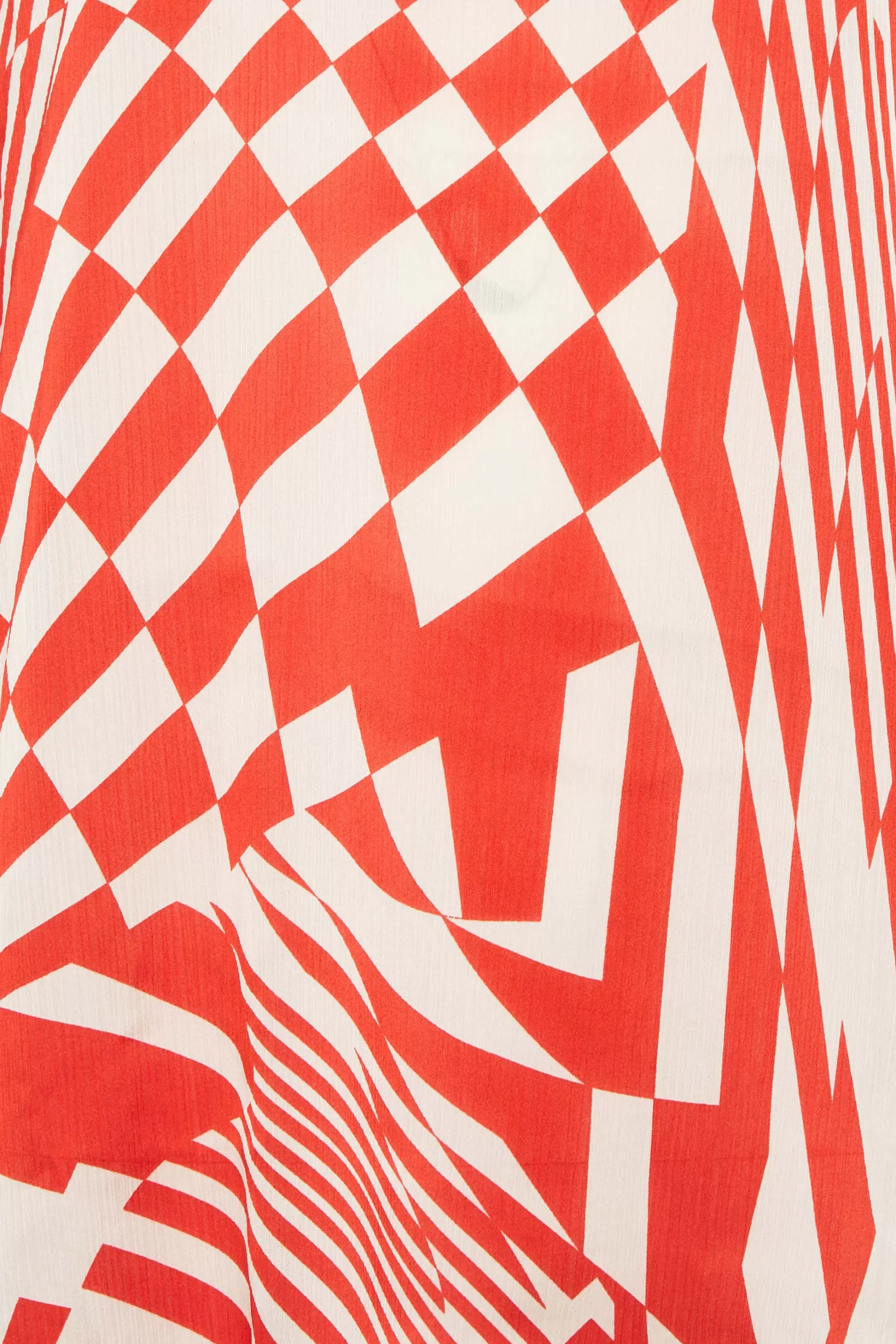 Women M&Co Long Sleeve Tops> Womens Red & White Abstract Print High Neck Satin Blouse