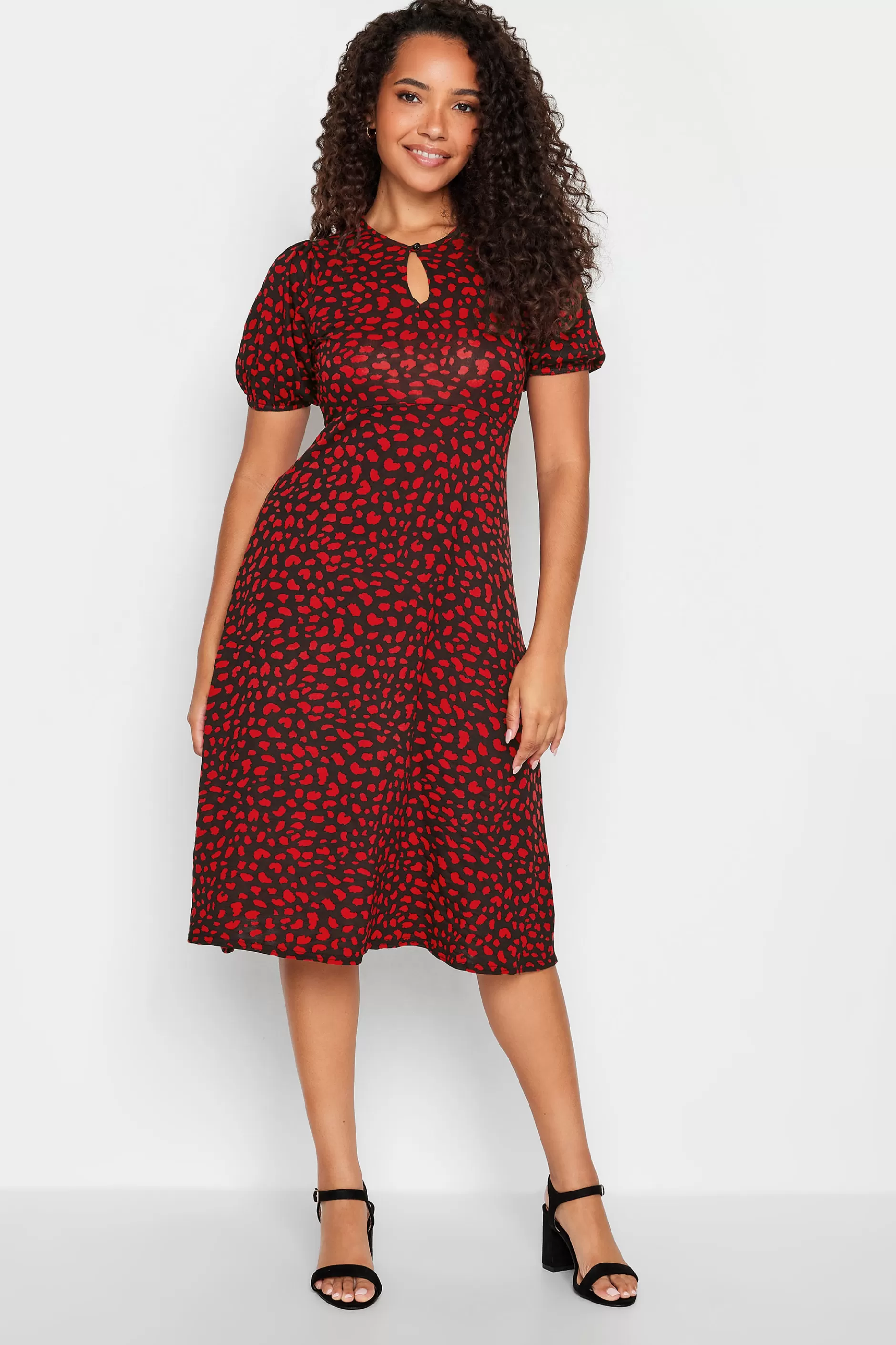 Women M&Co Maxi Dresses> Womens Red Animal Print Keyhole Maxi Dress