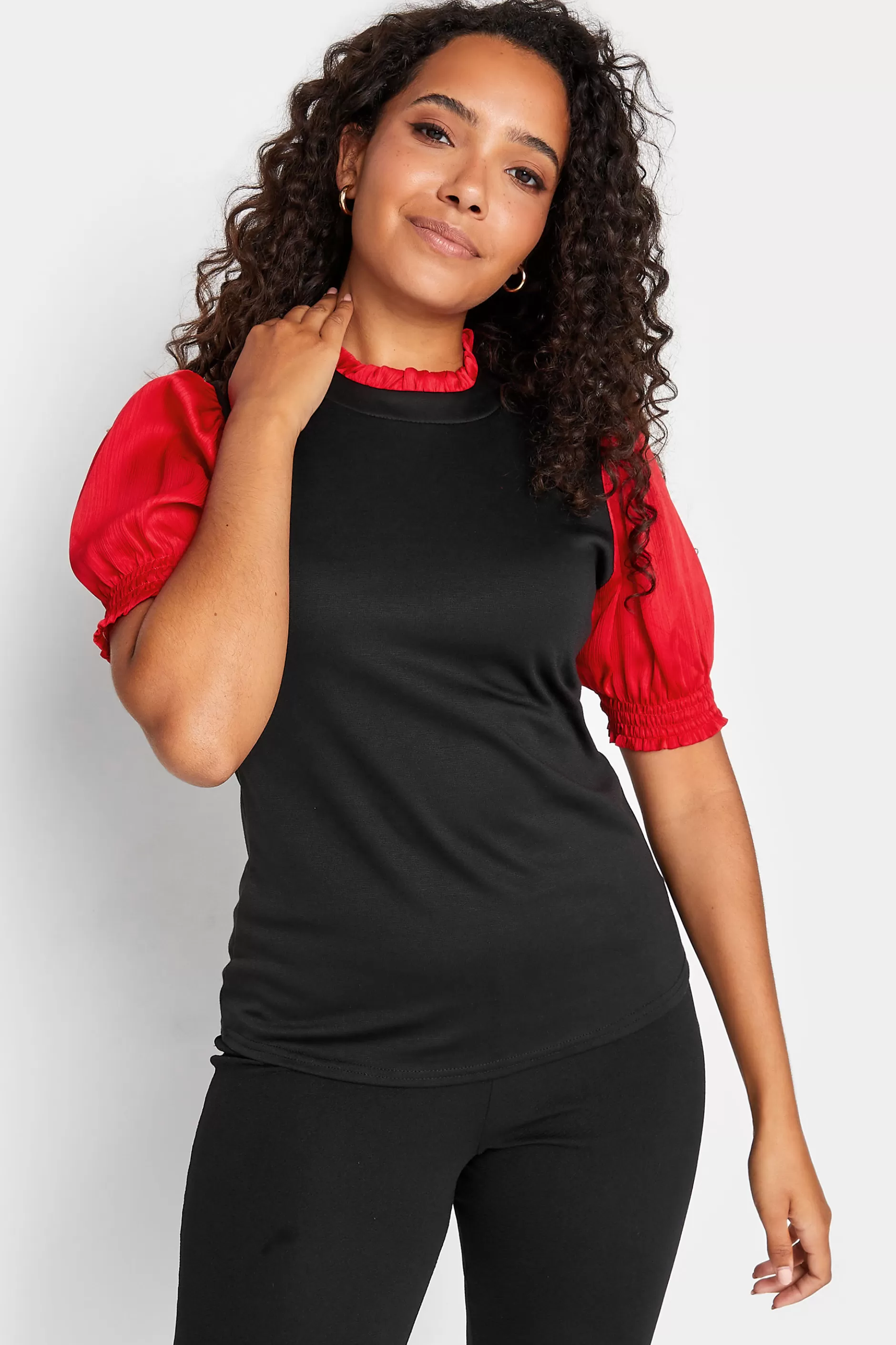 Women M&Co Short Sleeve Tops> Womens Red Contrast Sleeve Blouse