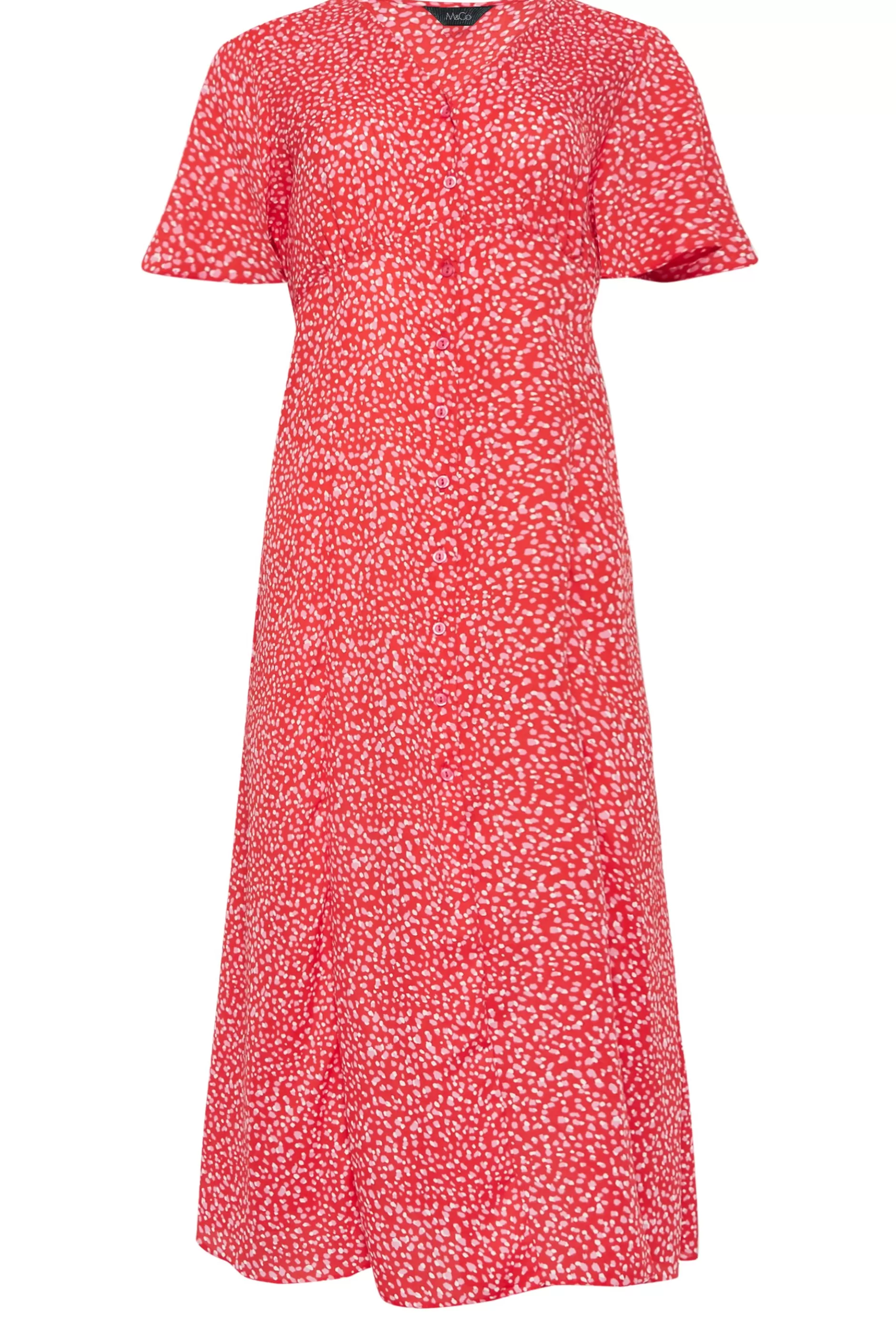 Women M&Co Midi Dresses> Womens Red Ditsy Spot Print Midi Button Through Tea Dress