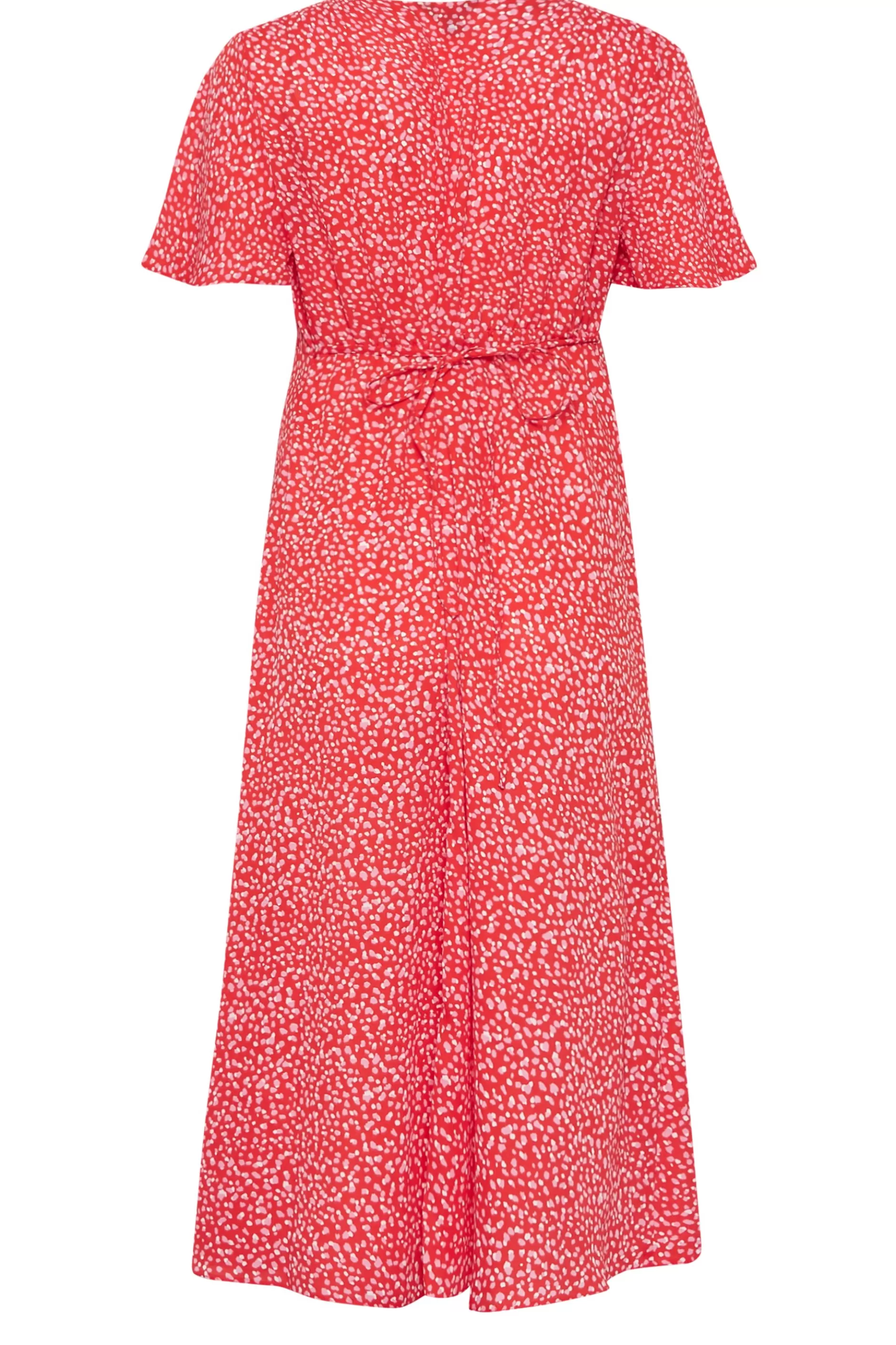 Women M&Co Midi Dresses> Womens Red Ditsy Spot Print Midi Button Through Tea Dress