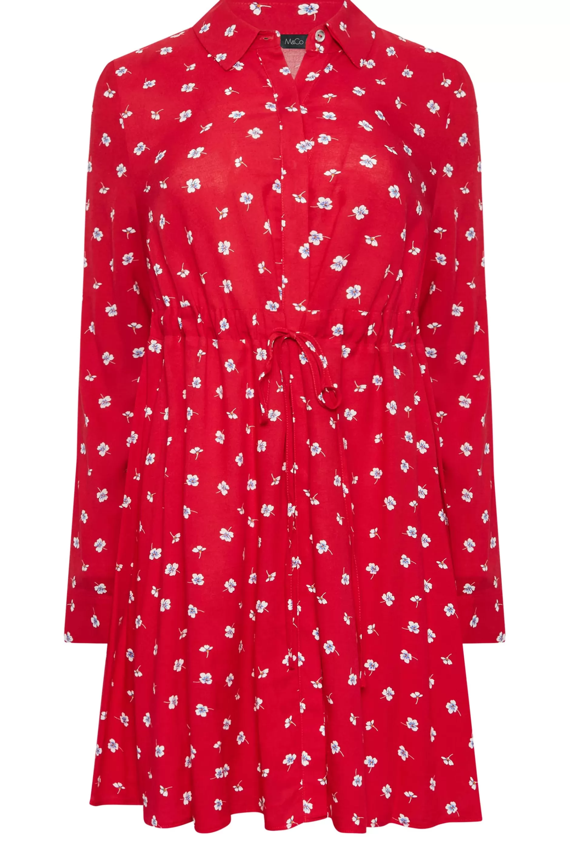 Women M&Co Shirts> Womens Red Floral Print Tie Waist Tunic Shirt