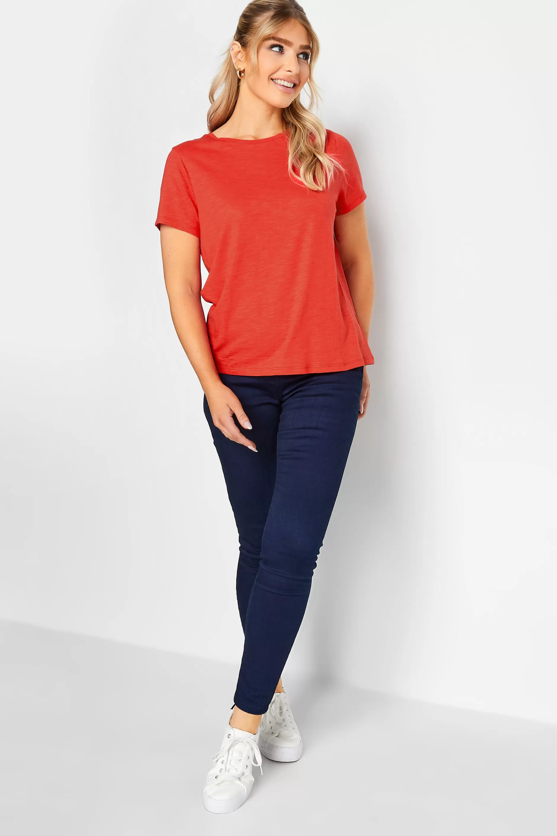 Women M&Co T-Shirts> Womens Red Short Sleeve Cotton Blend T-Shirt