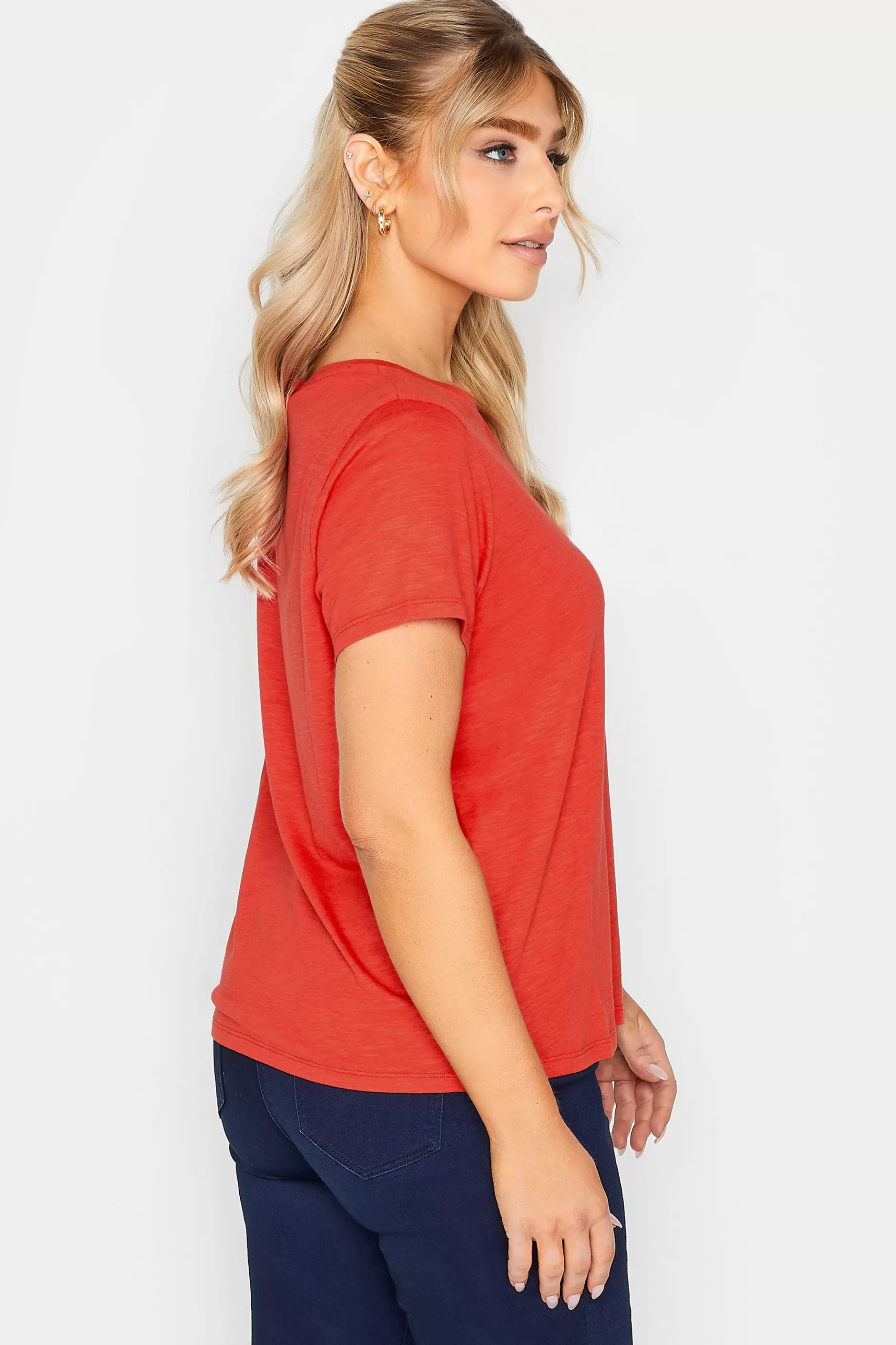 Women M&Co T-Shirts> Womens Red Short Sleeve Cotton Blend T-Shirt
