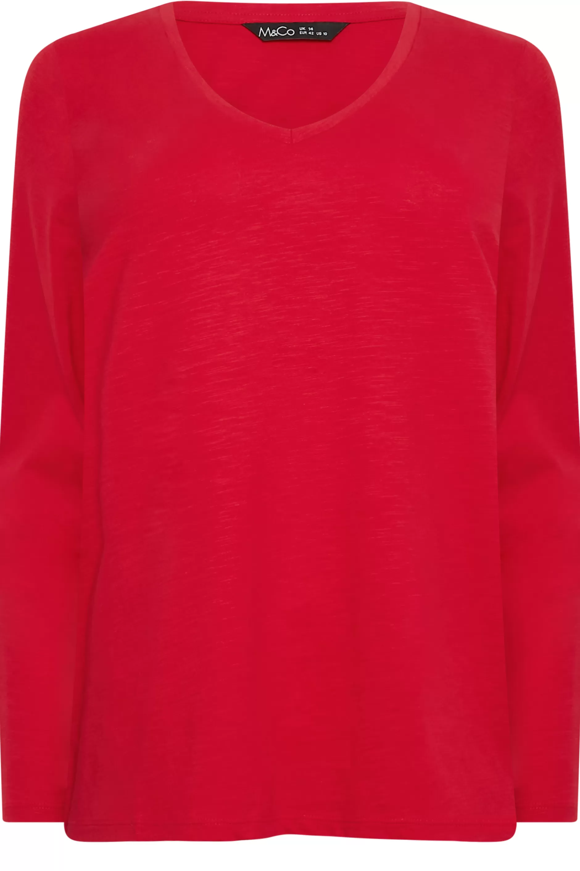 Women M&Co T-Shirts> Womens Red V-Neck Long Sleeve Cotton Blend T-Shirt