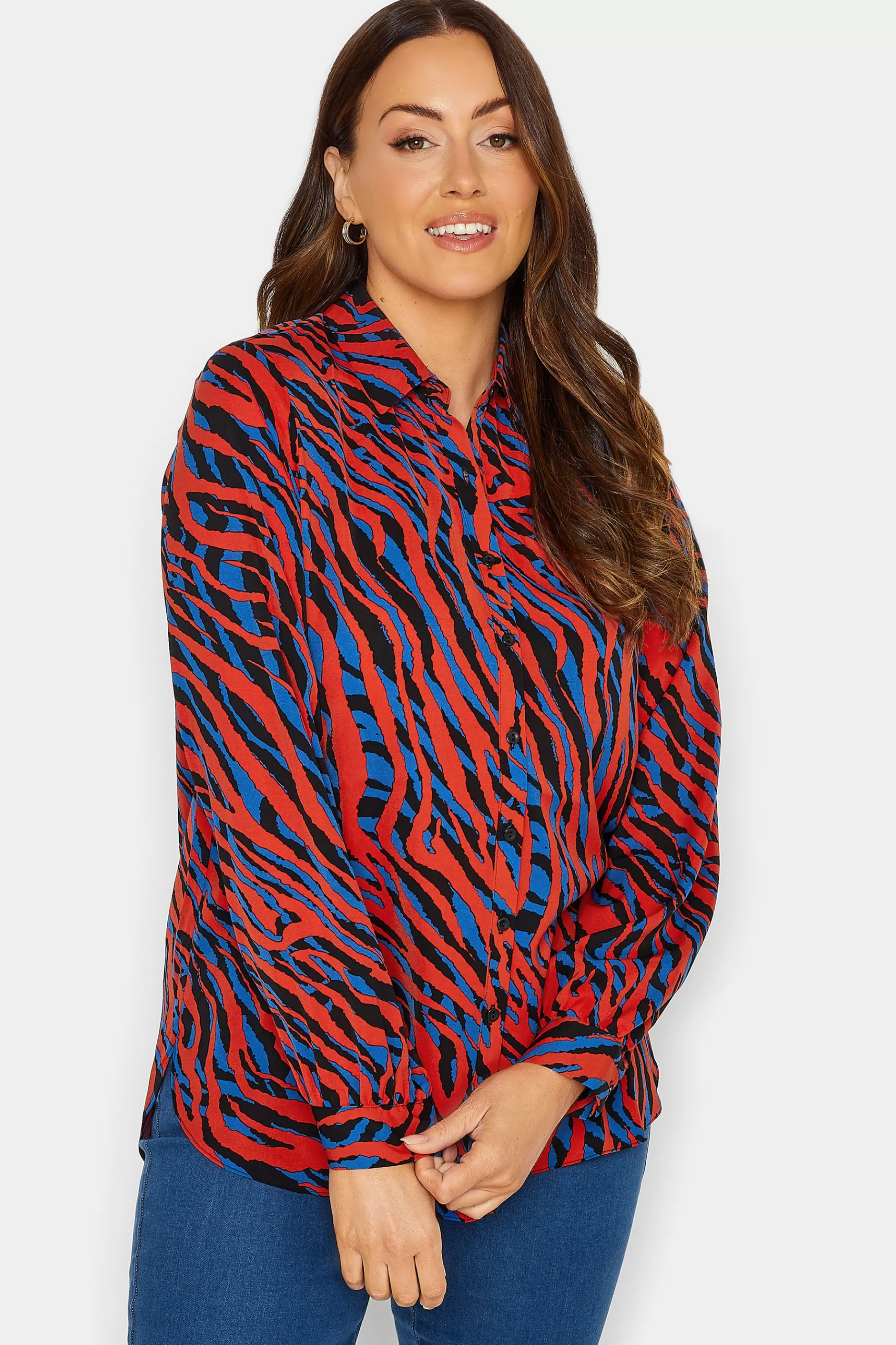 Women M&Co Shirts> Womens Red Zebra Print Long Sleeve Shirt