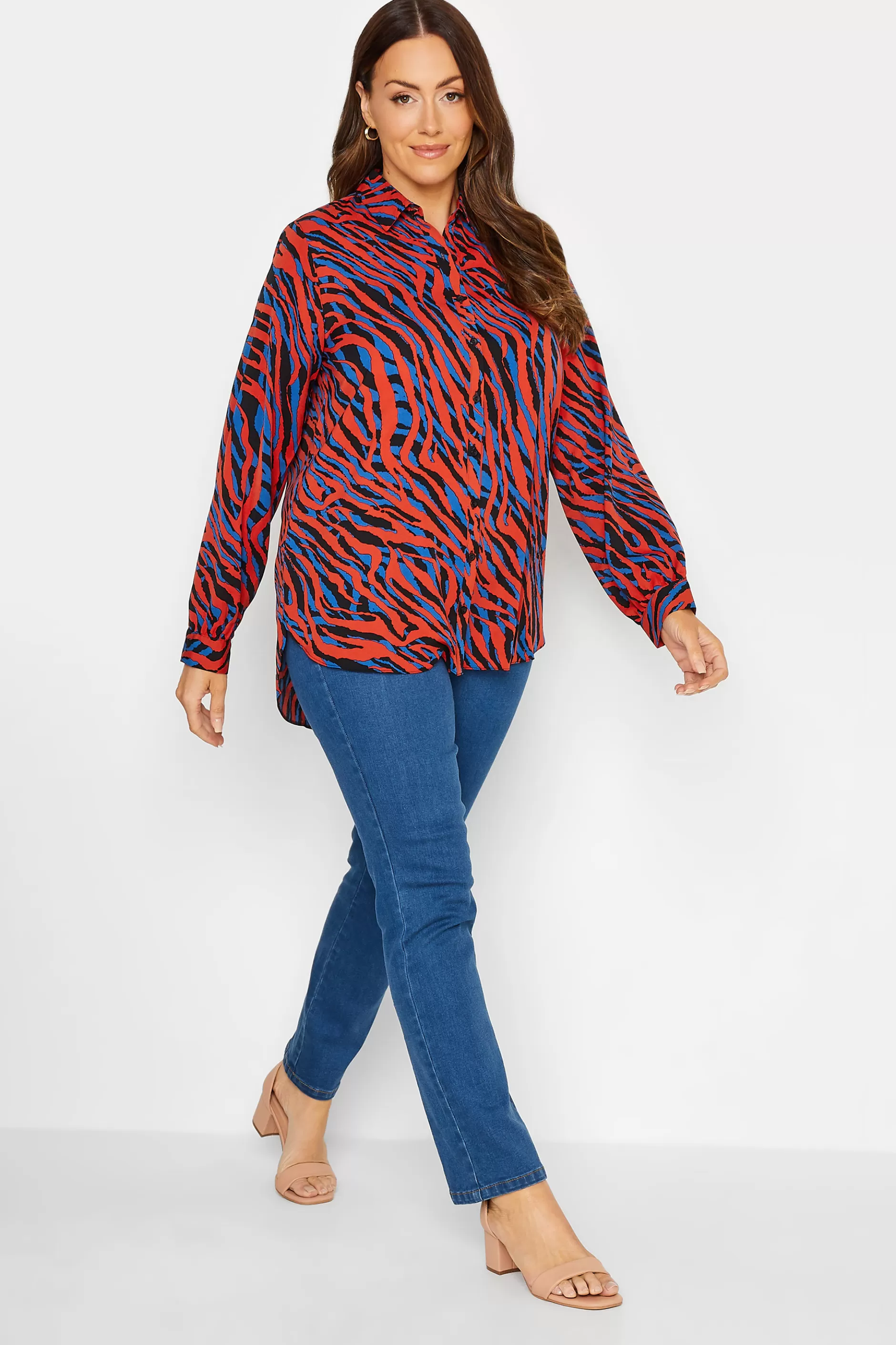 Women M&Co Shirts> Womens Red Zebra Print Long Sleeve Shirt