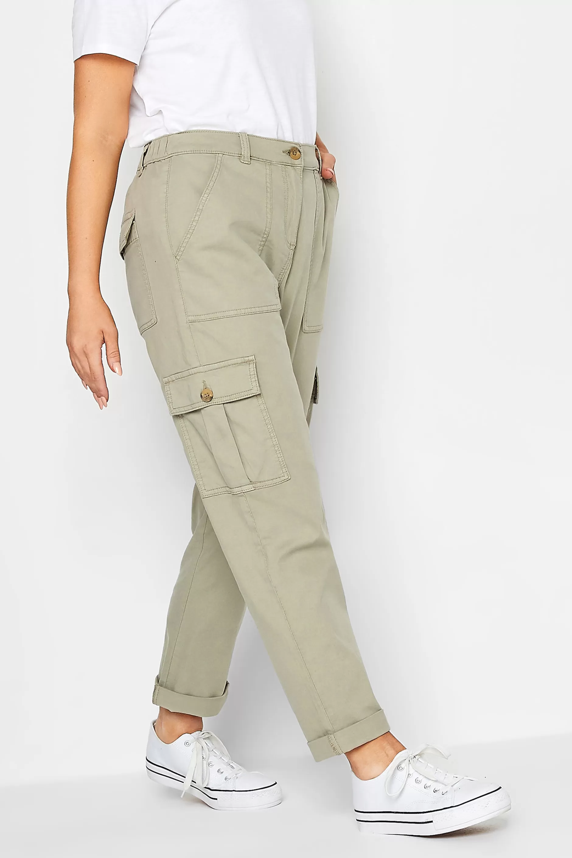 Women M&Co Trousers> Womens Sage Green Cargo Trousers