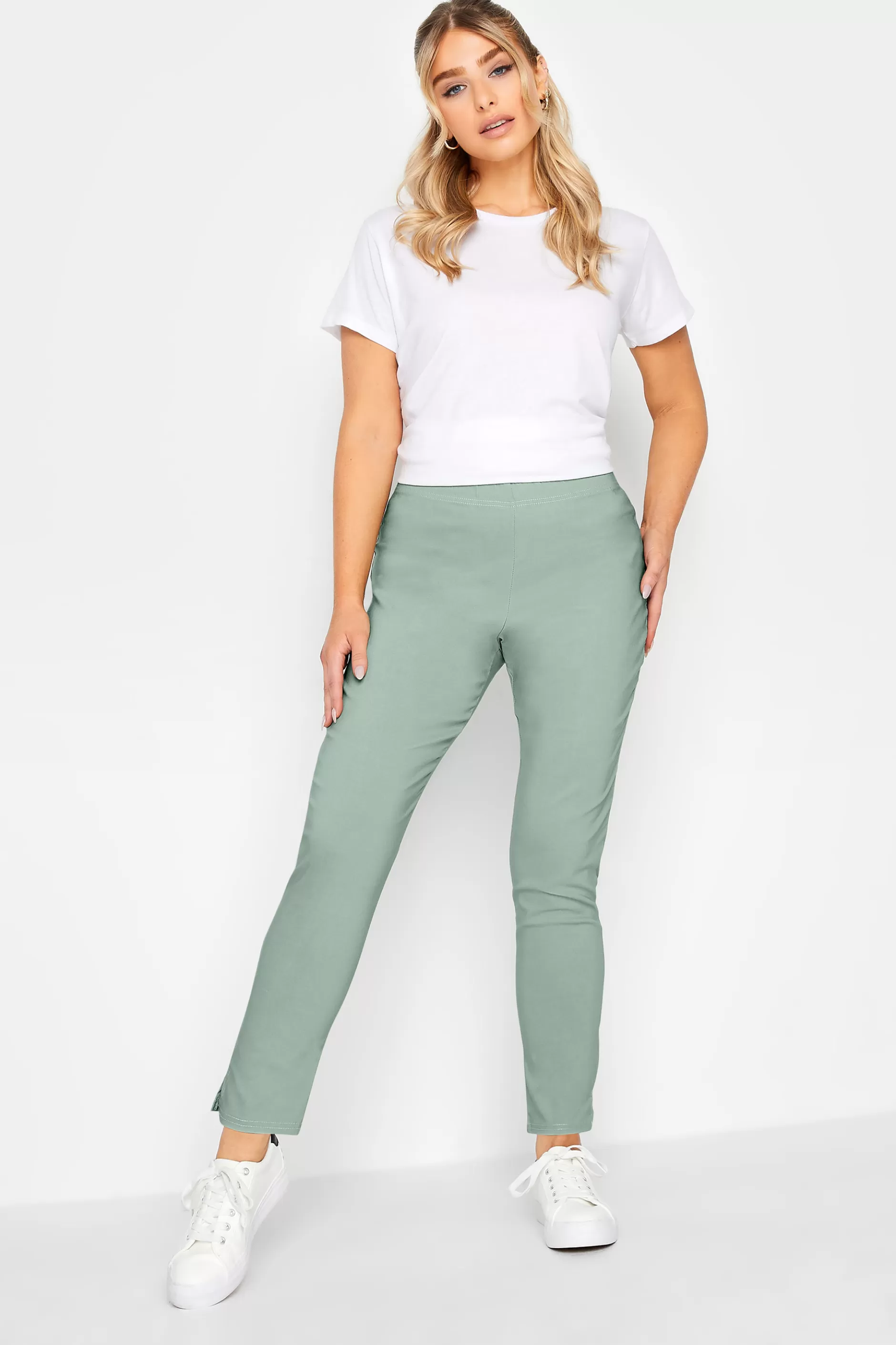 Women M&Co Trousers> Womens Sage Green Stretch Bengaline Trousers