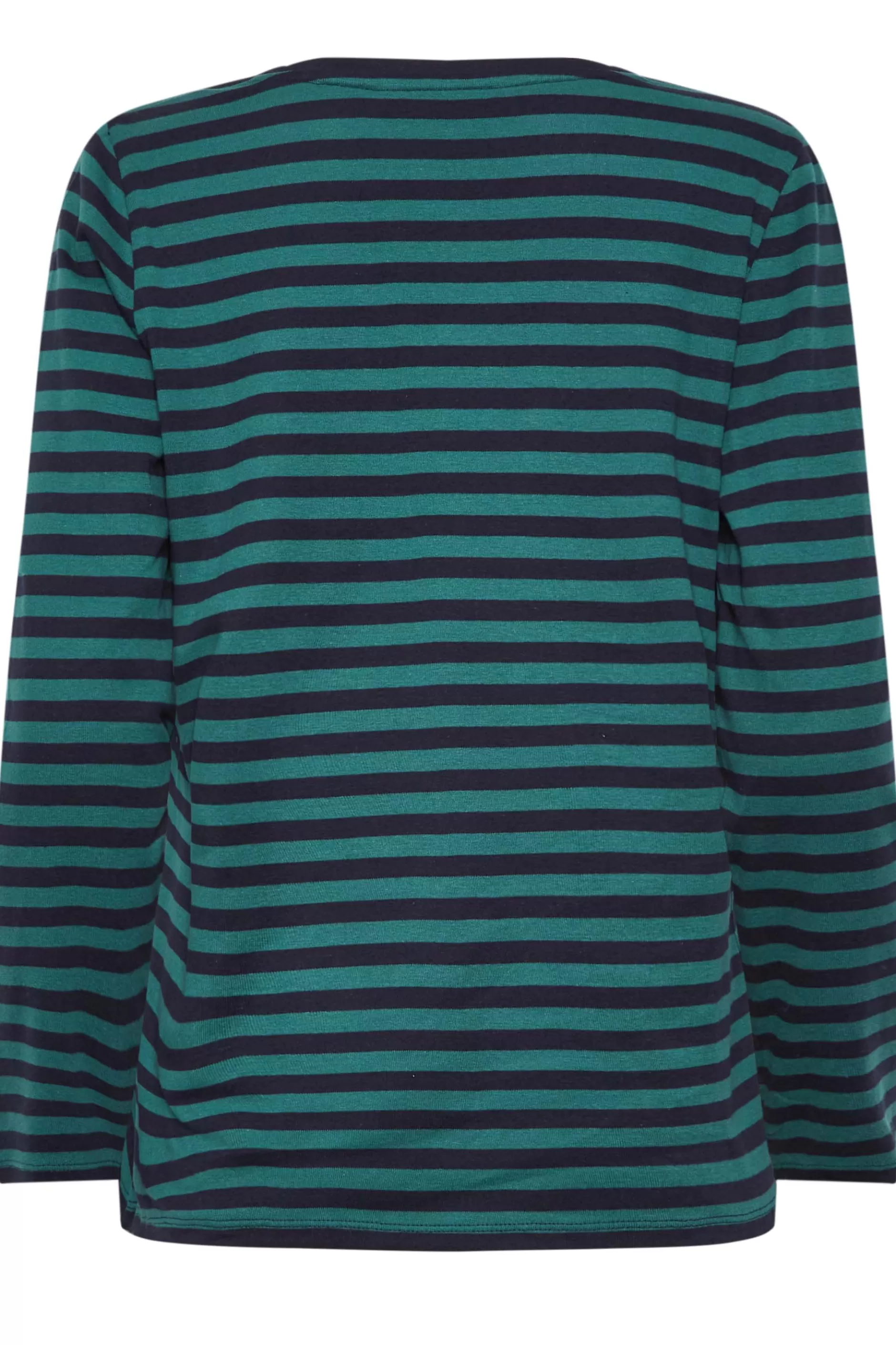 Women M&Co T-Shirts> Womens Teal Blue Stripe V-Neck Long Sleeve Cotton T-Shirt