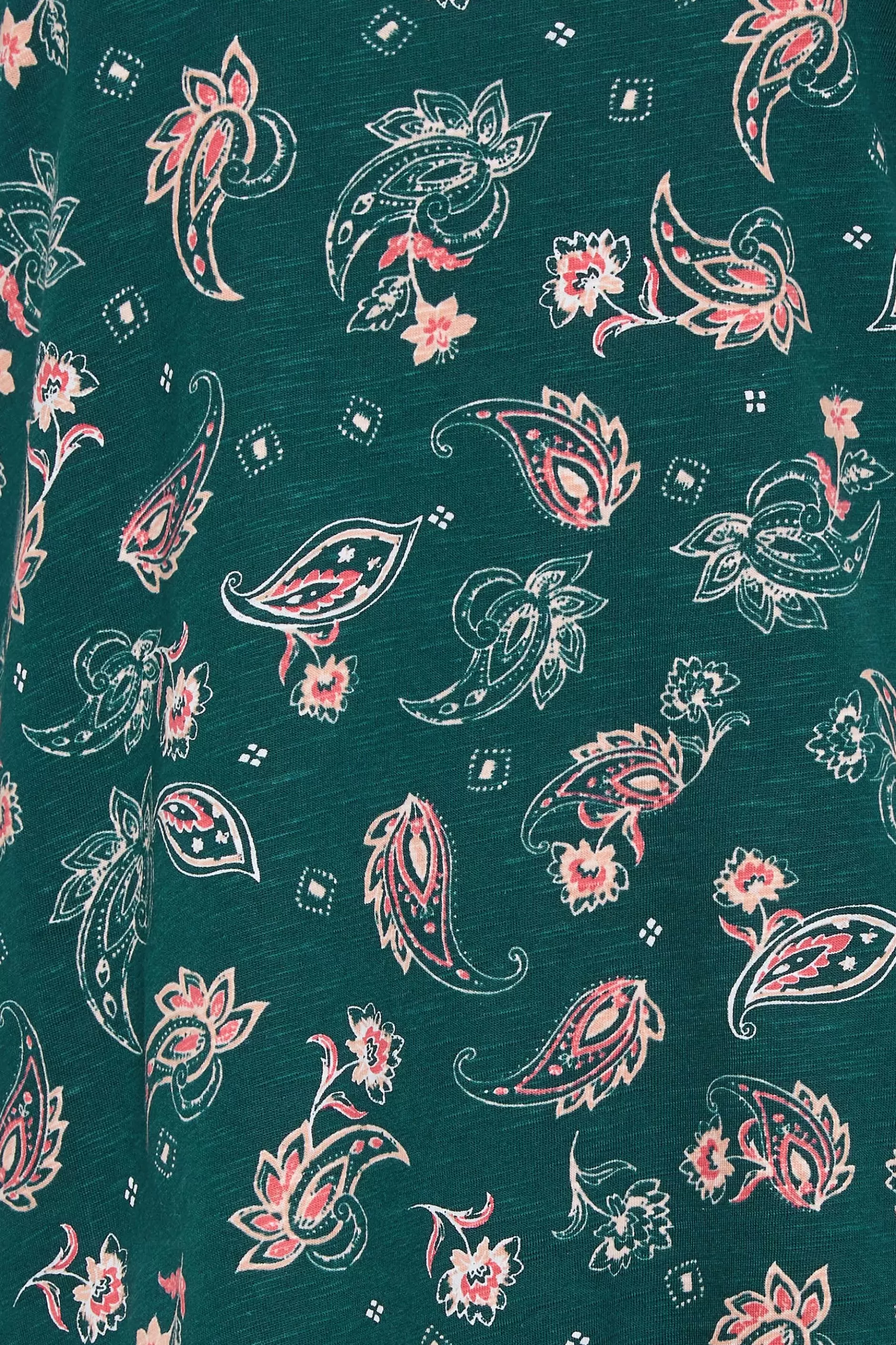 Women M&Co T-Shirts> Womens Teal Green Paisley Print Notch Neck Cotton T-Shirt