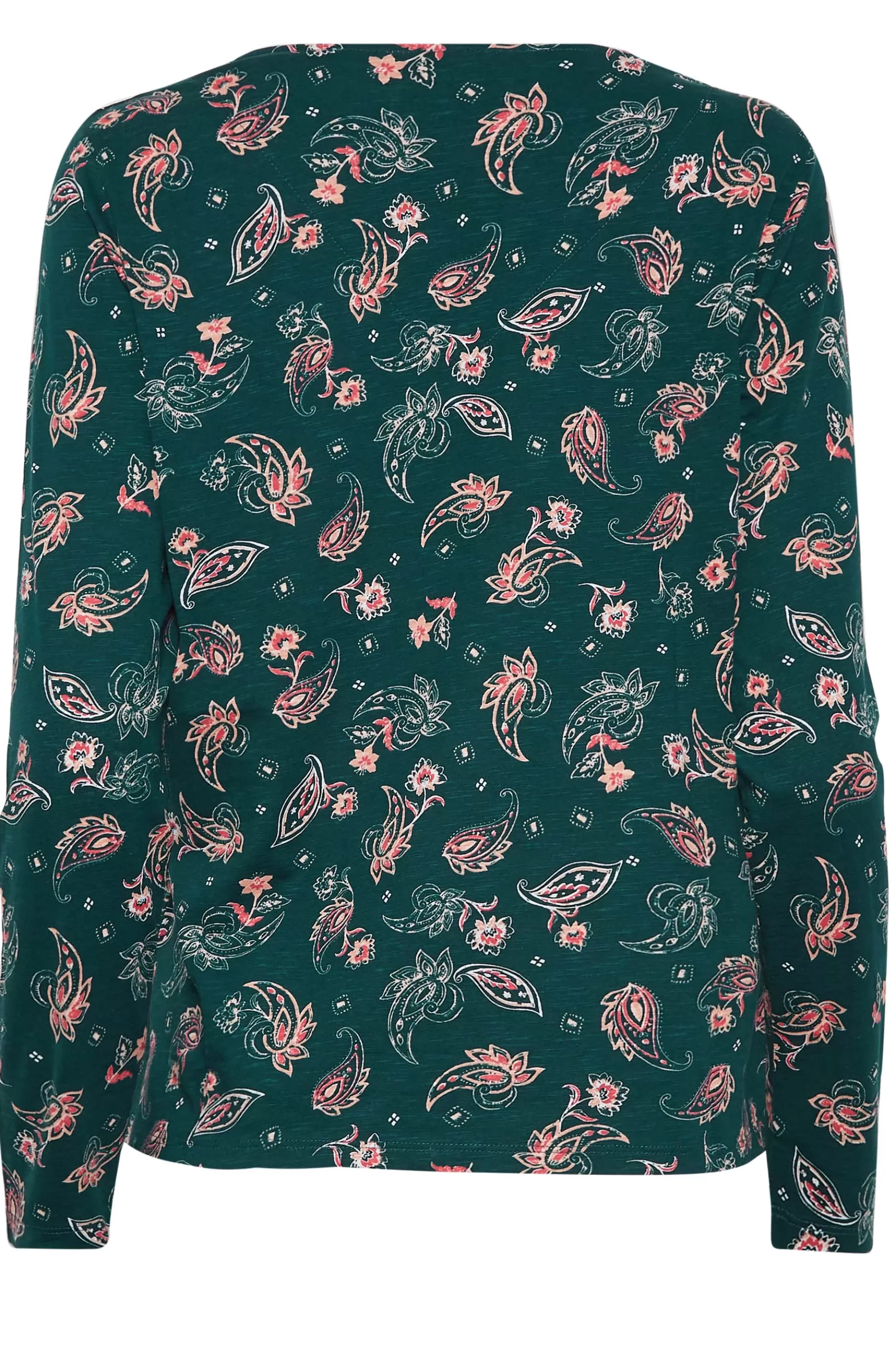 Women M&Co T-Shirts> Womens Teal Green Paisley Print Notch Neck Cotton T-Shirt