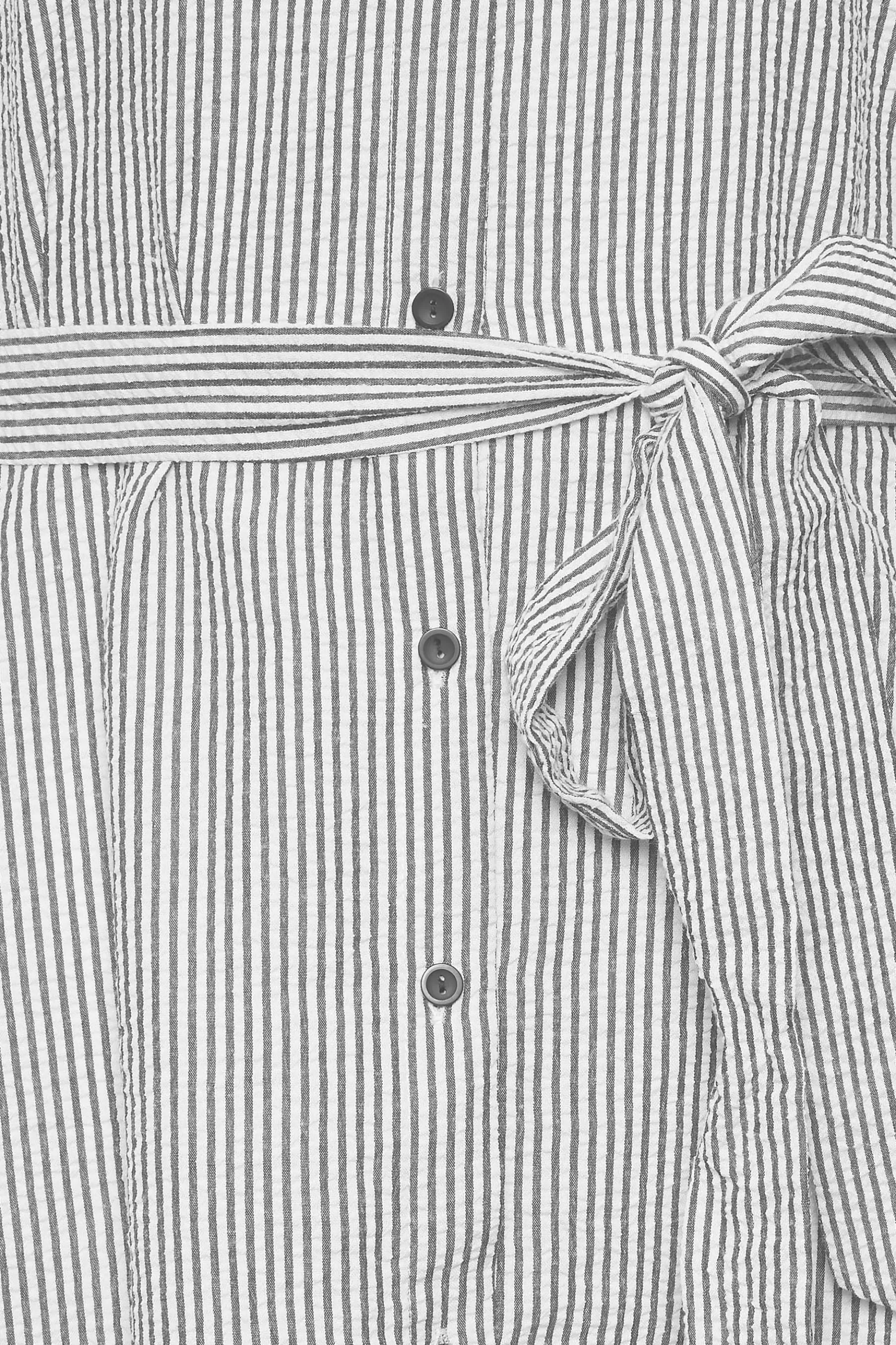 Women M&Co Shirt Dresses> Womens White & Black Stripe Print Tie Waist Tunic Shirt Dress