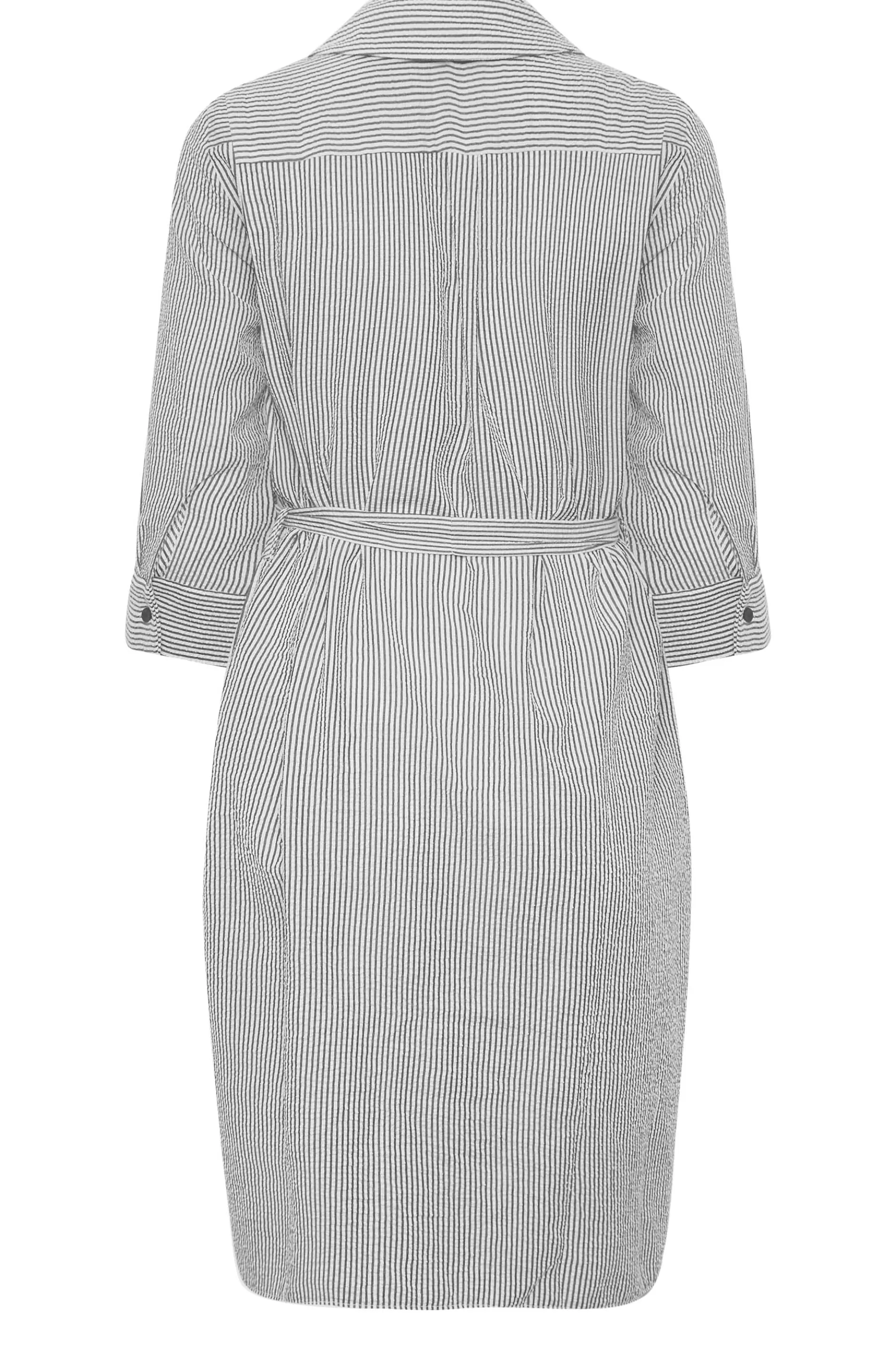 Women M&Co Shirt Dresses> Womens White & Black Stripe Print Tie Waist Tunic Shirt Dress