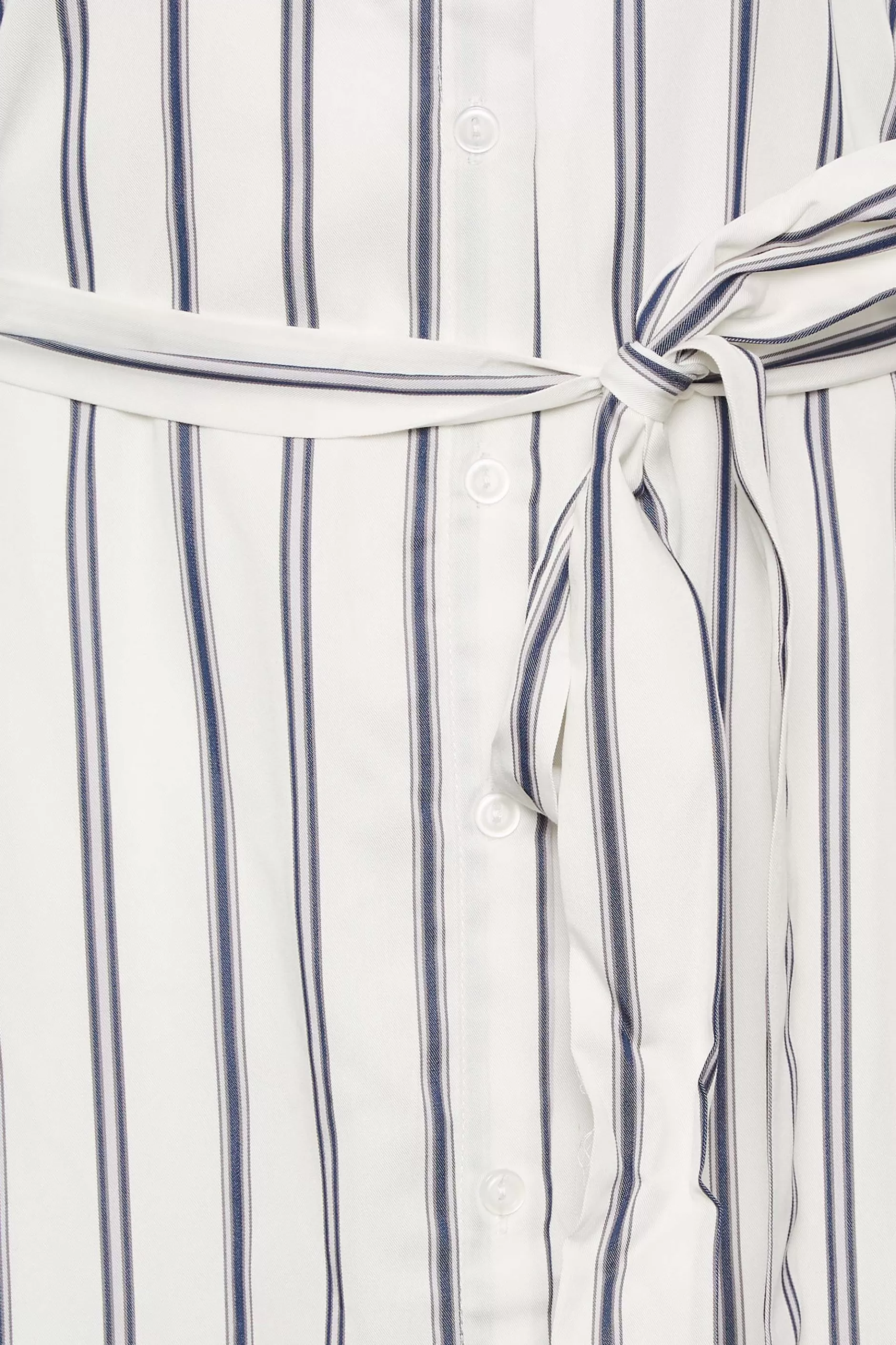 Women M&Co Shirt Dresses> Womens White & Navy Blue Stripe Print Tie Waist Tunic Shirt Dress
